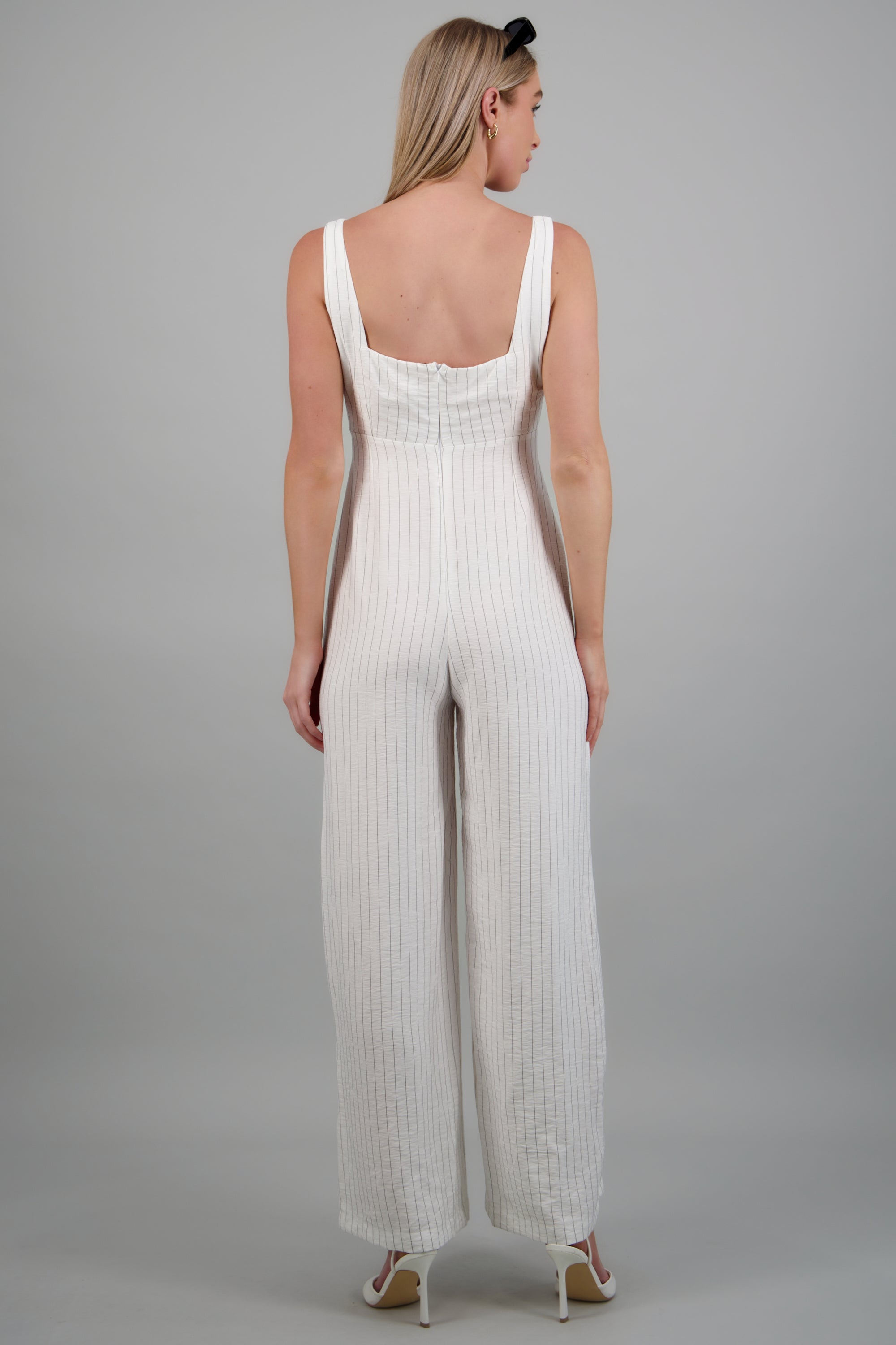 Jumpsuit tirantes rayas detalle moño BLANCO COMBO