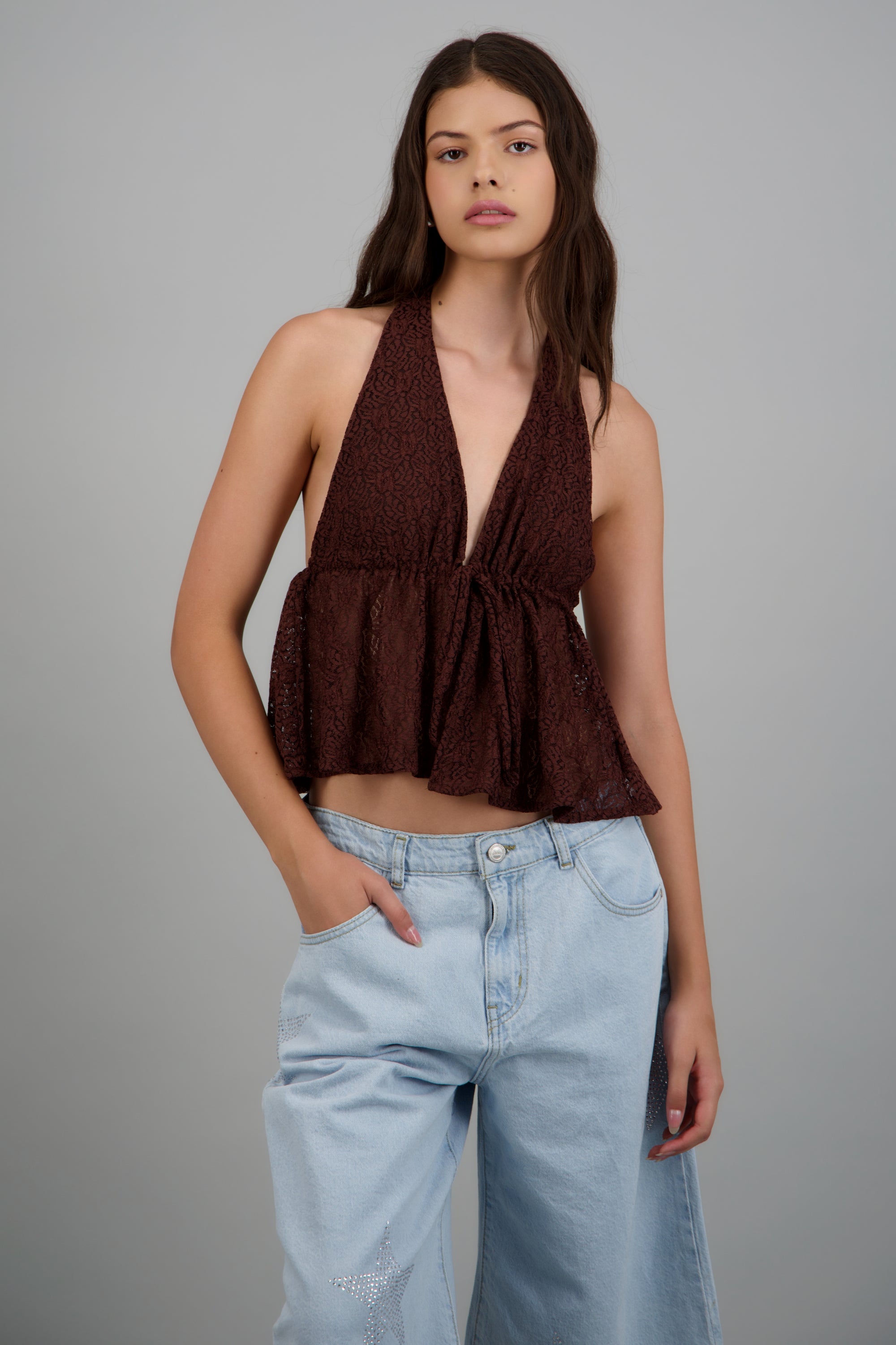 Blusa de encaje halter CHOCOLATE