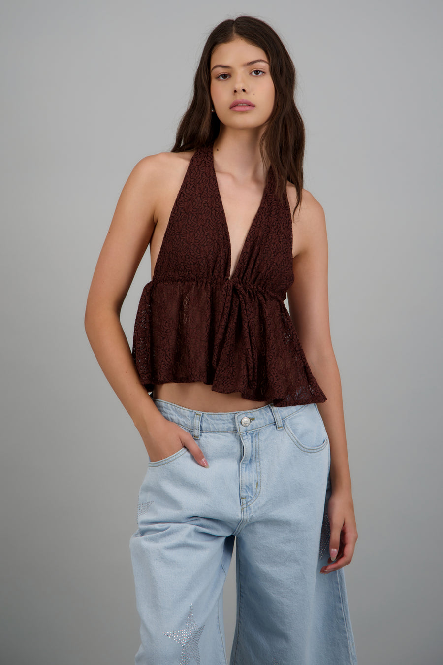 Blusa de encaje halter