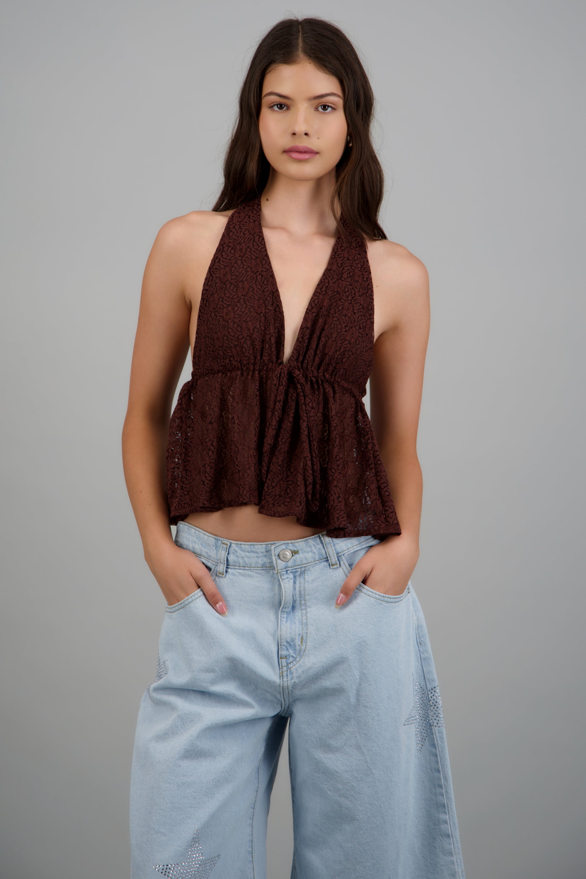 Blusa de encaje halter CHOCOLATE