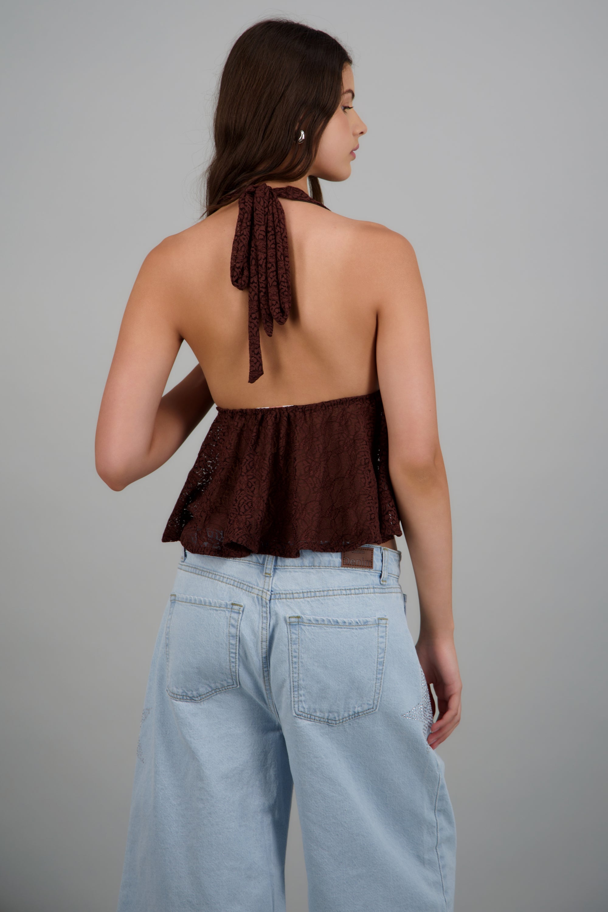 Blusa de encaje halter CHOCOLATE