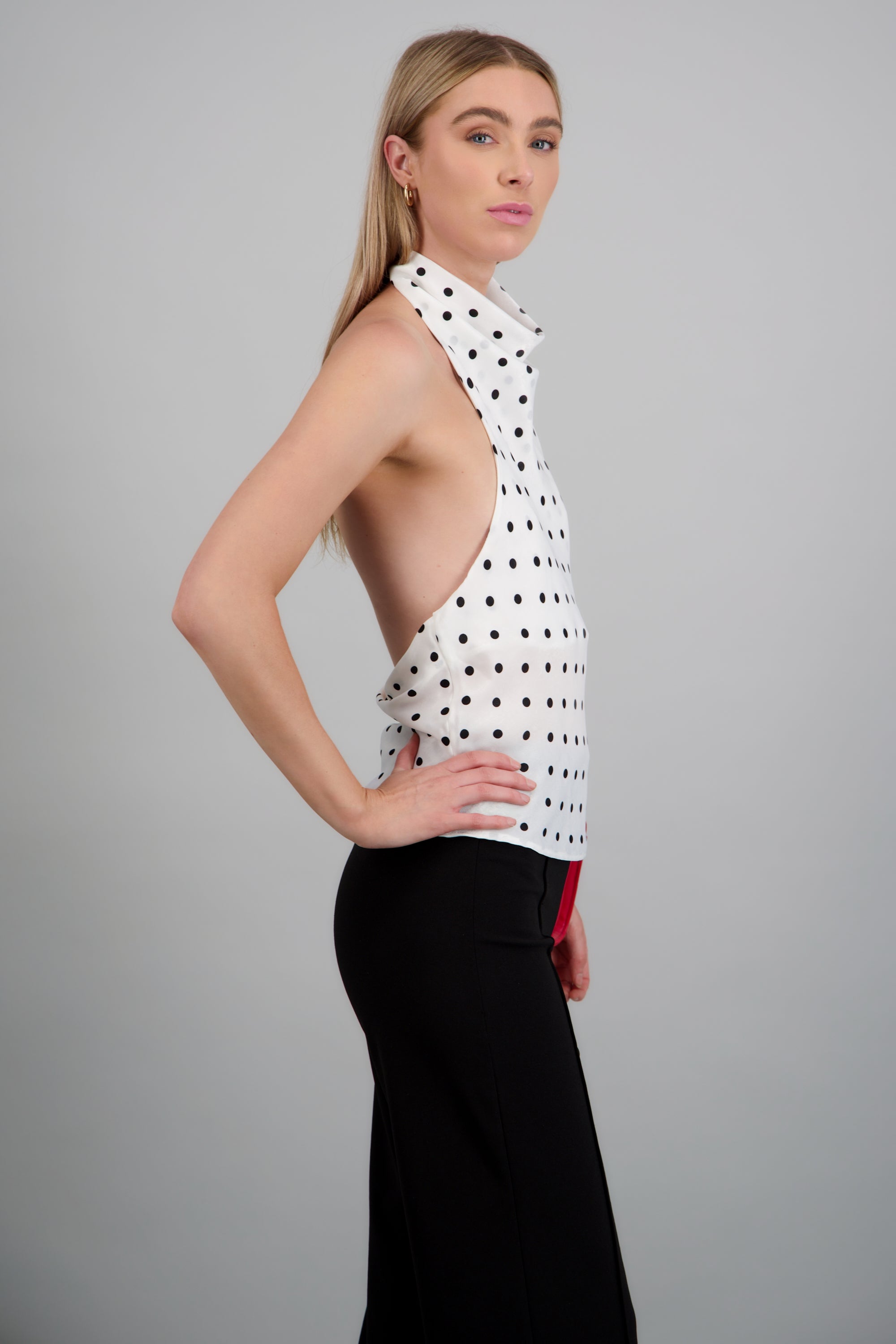 Blusa halter cuello cascada polka BLANCO COMBO