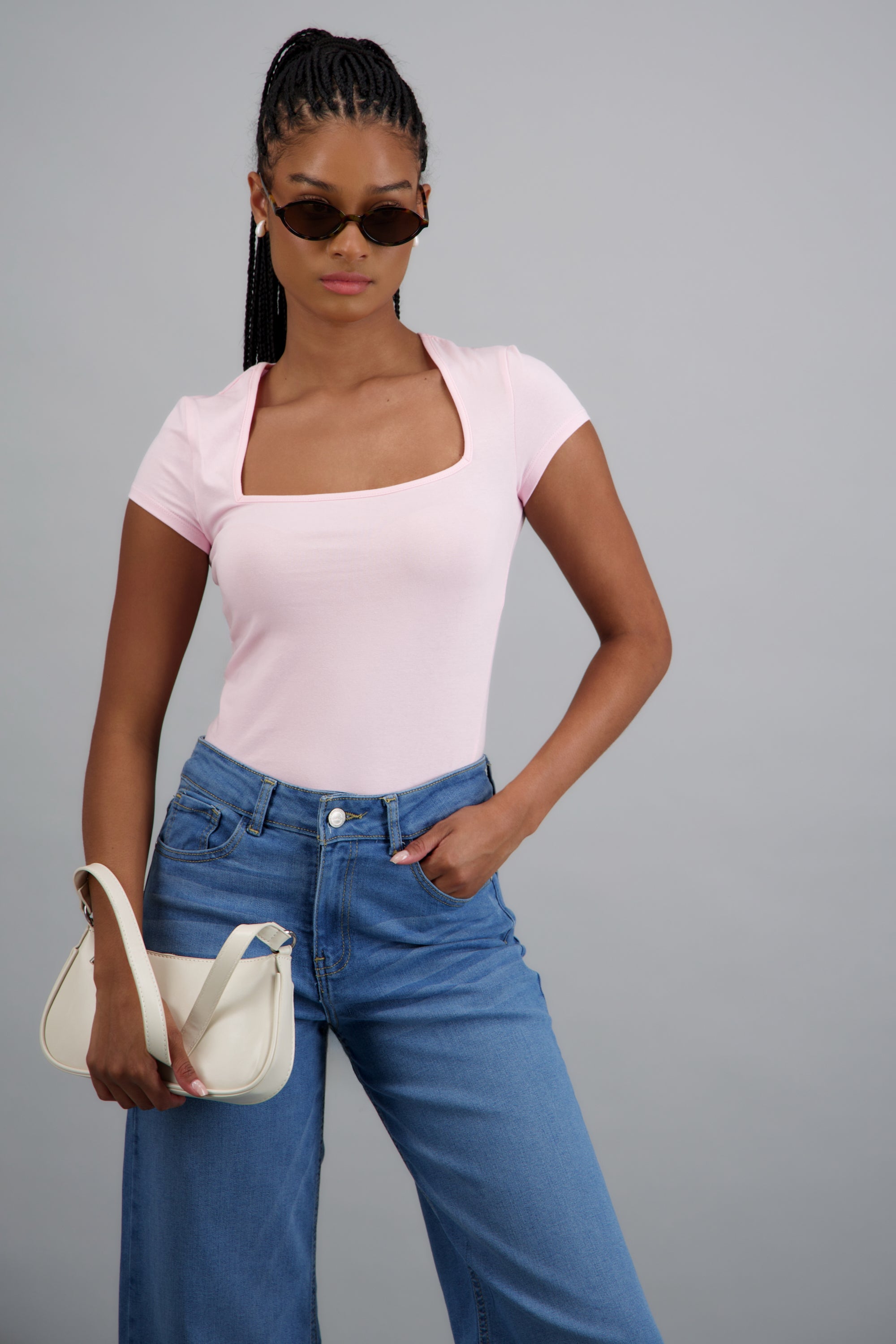 Top escote cuadrado manga corta ROSA