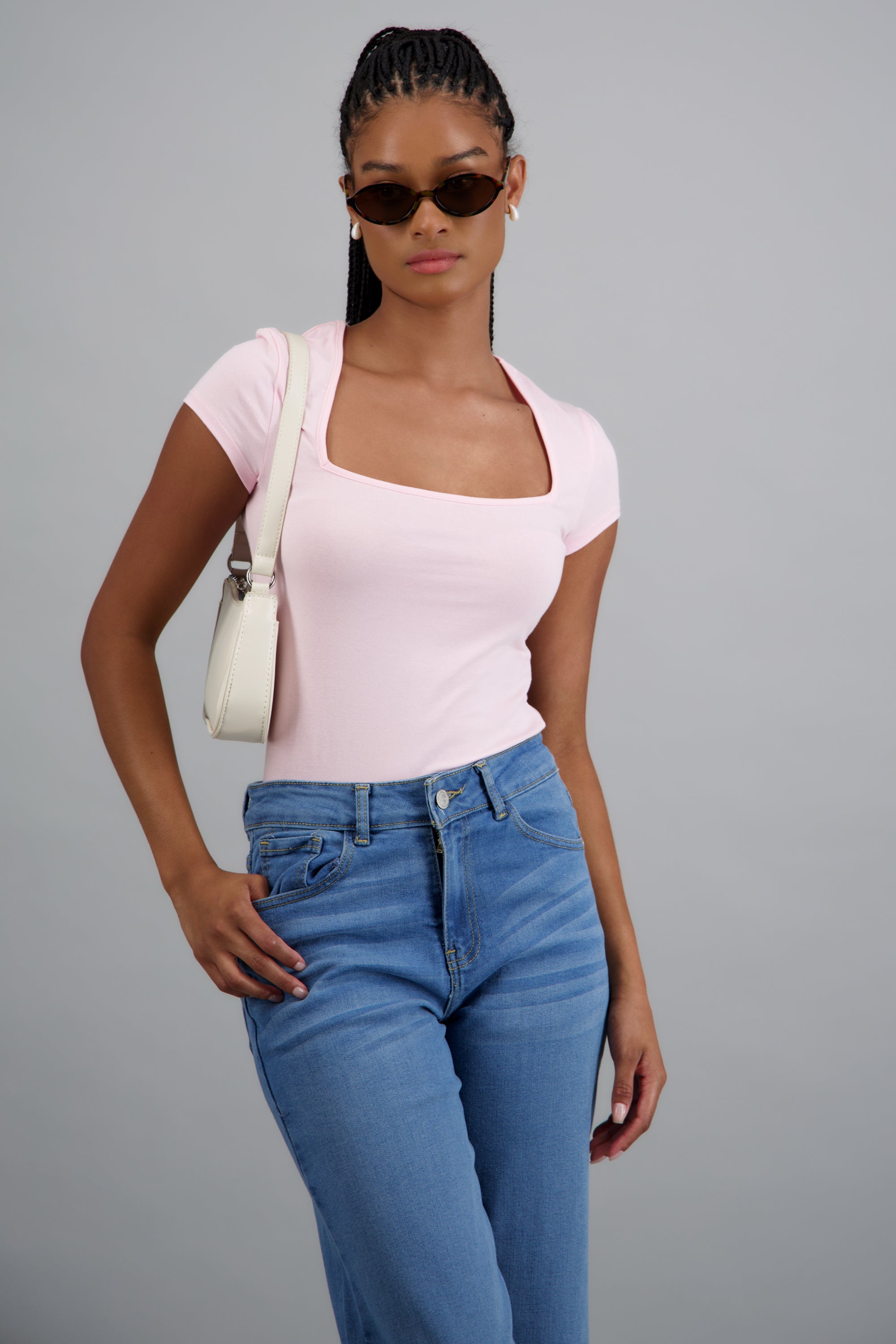 Top escote cuadrado manga corta ROSA