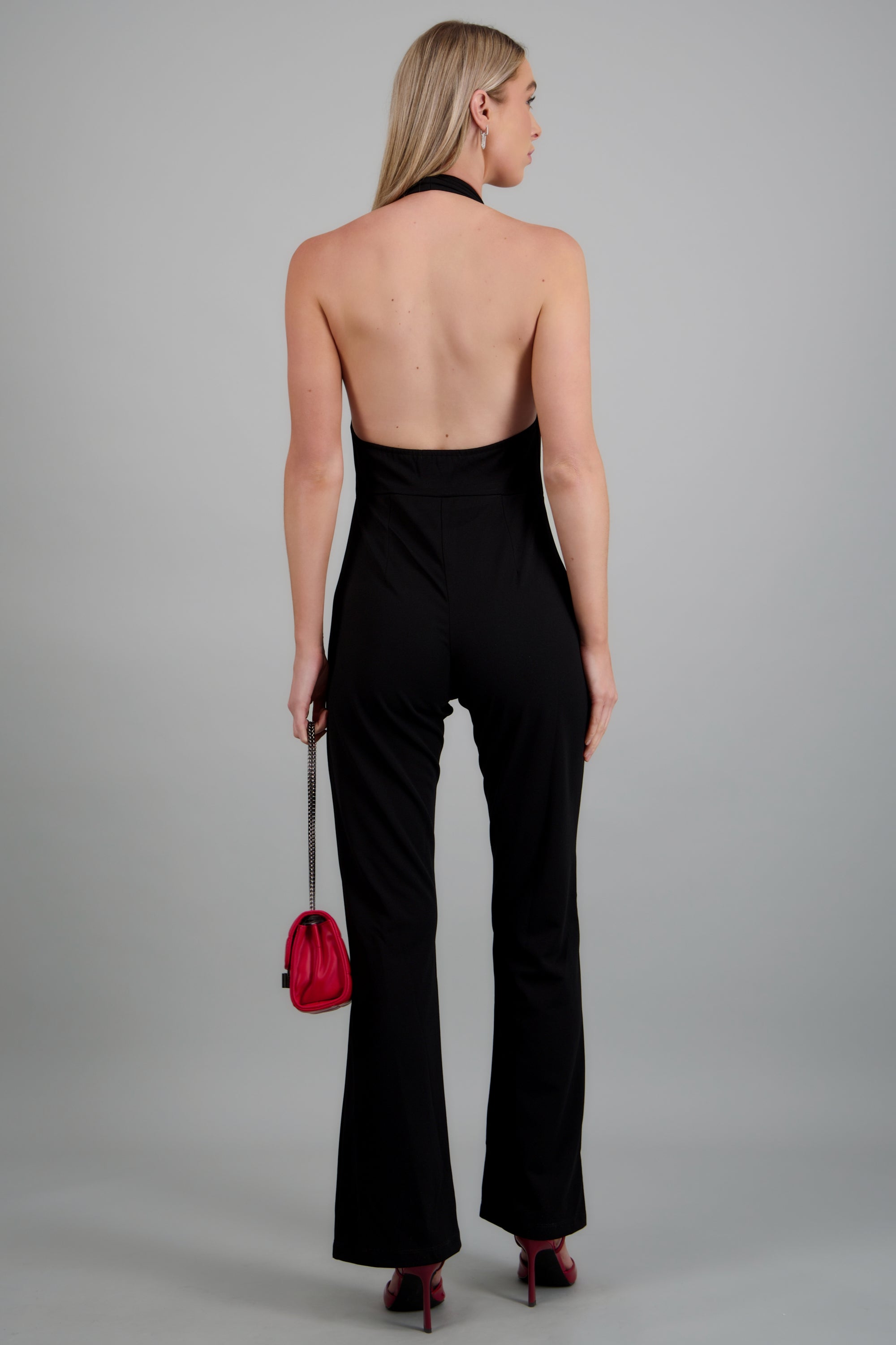 Jumpsuit halter escote cascada NEGRO