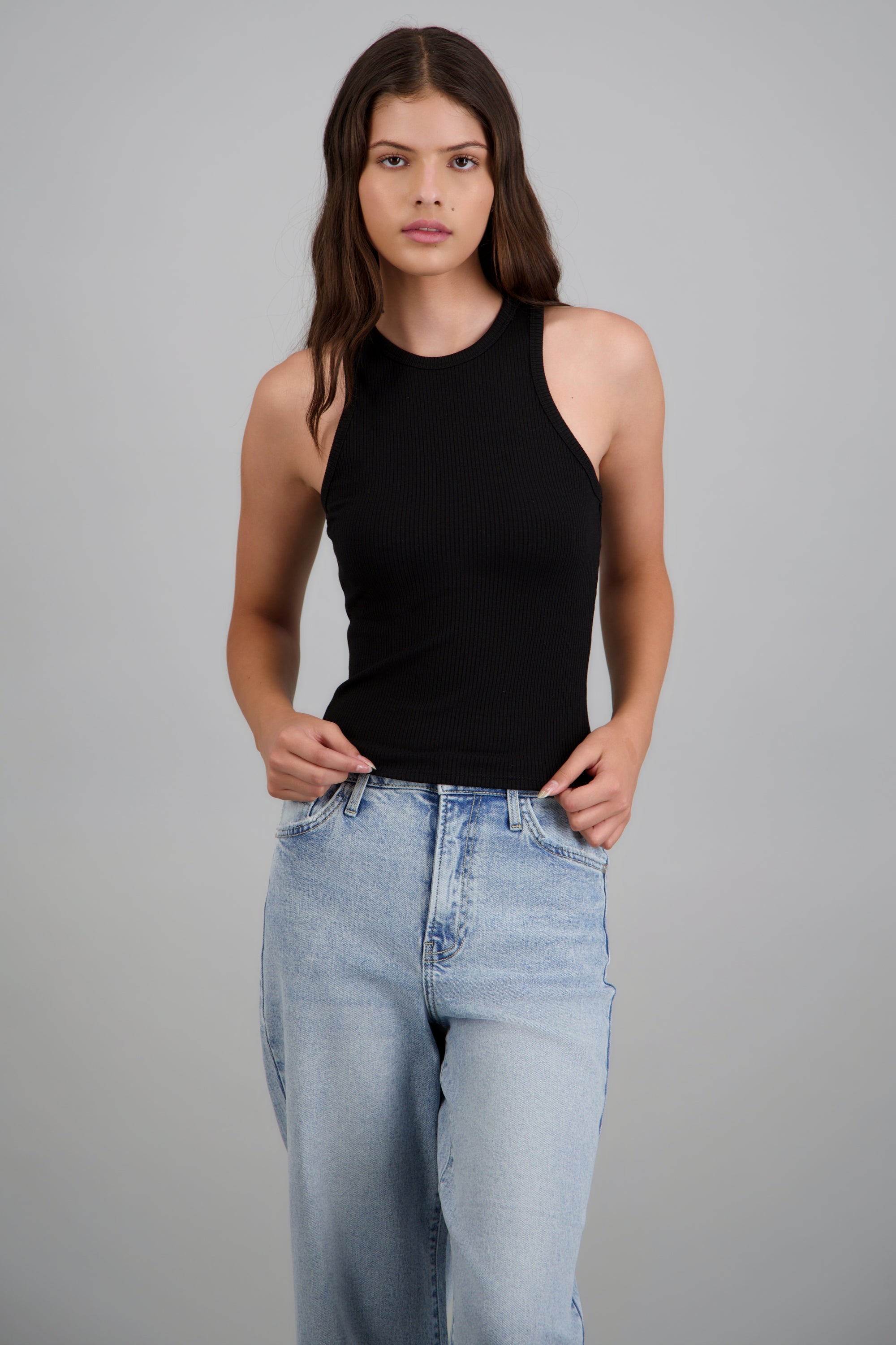Top básico rib liso NEGRO
