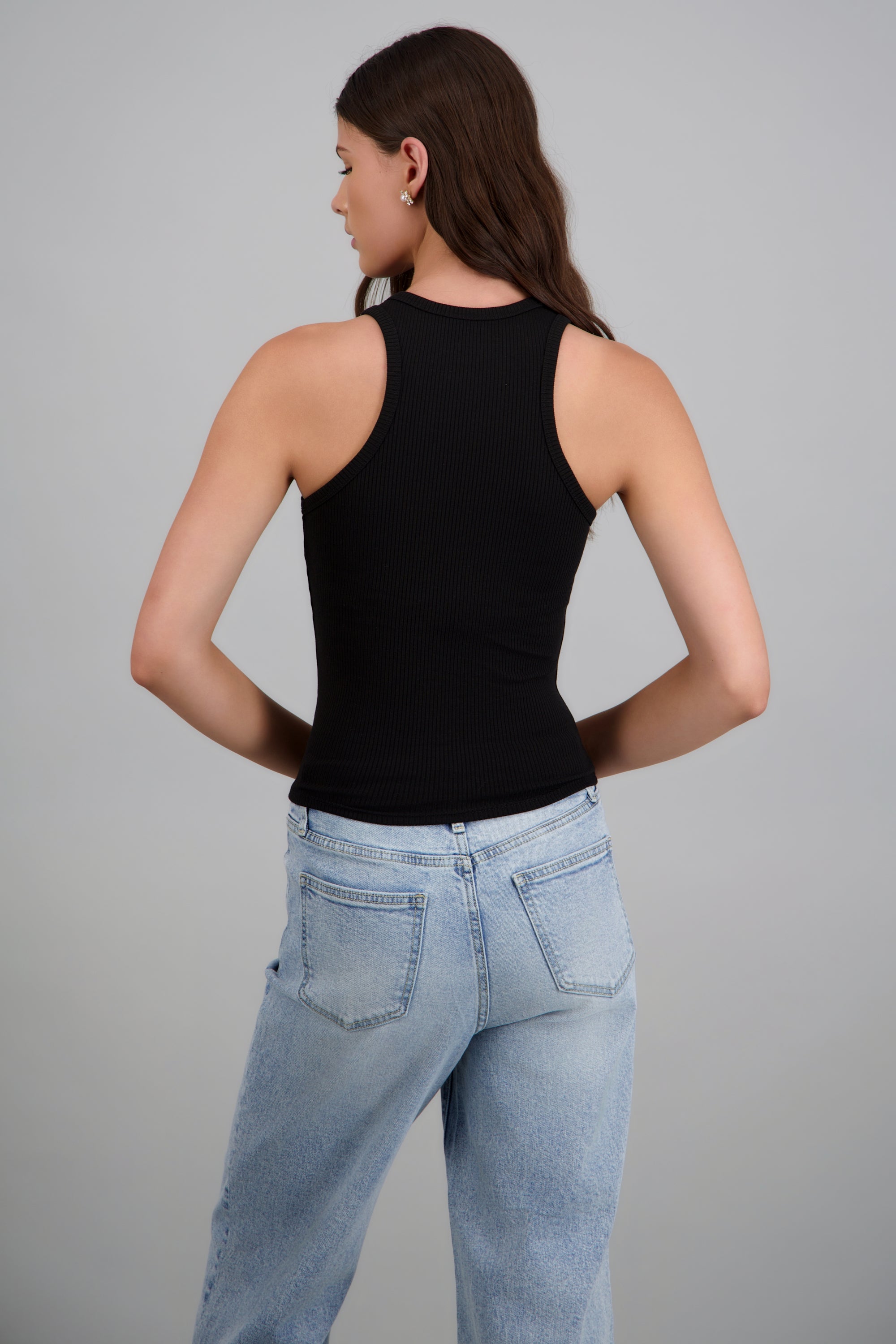 Top básico rib liso NEGRO