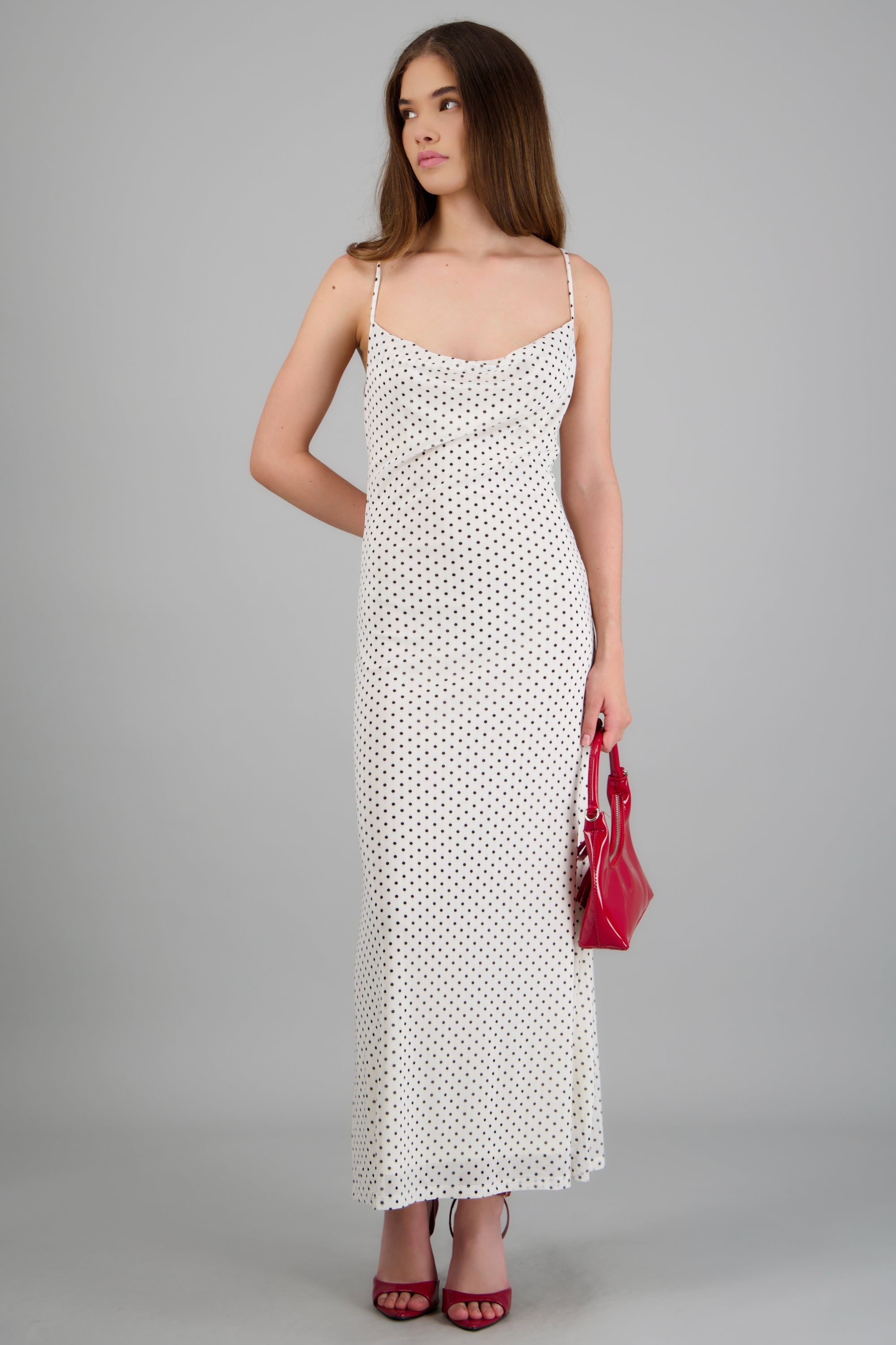 Vestido drapeado manga larga BLANCO