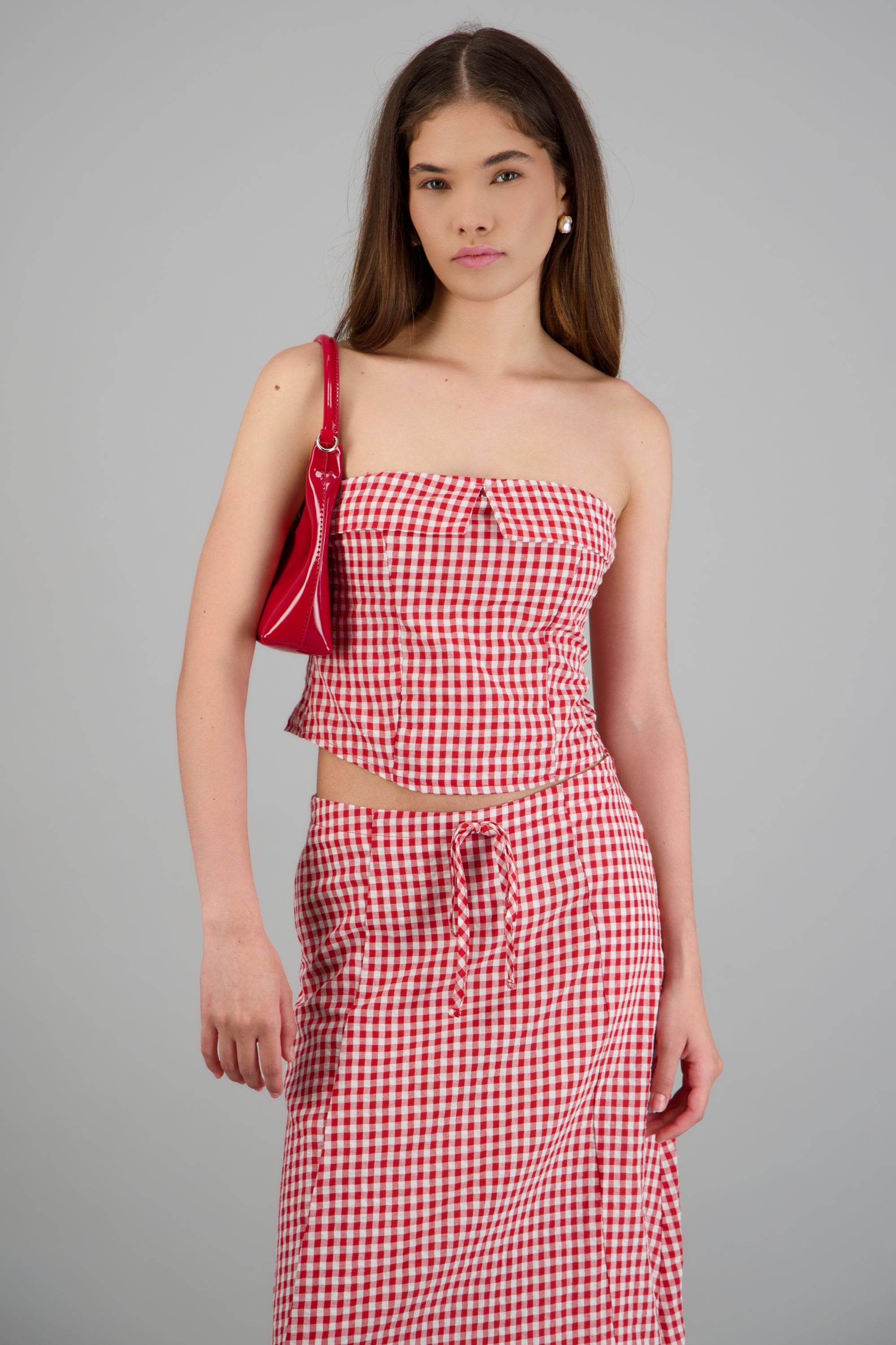 Top strapless cuadros ROJO COMBO