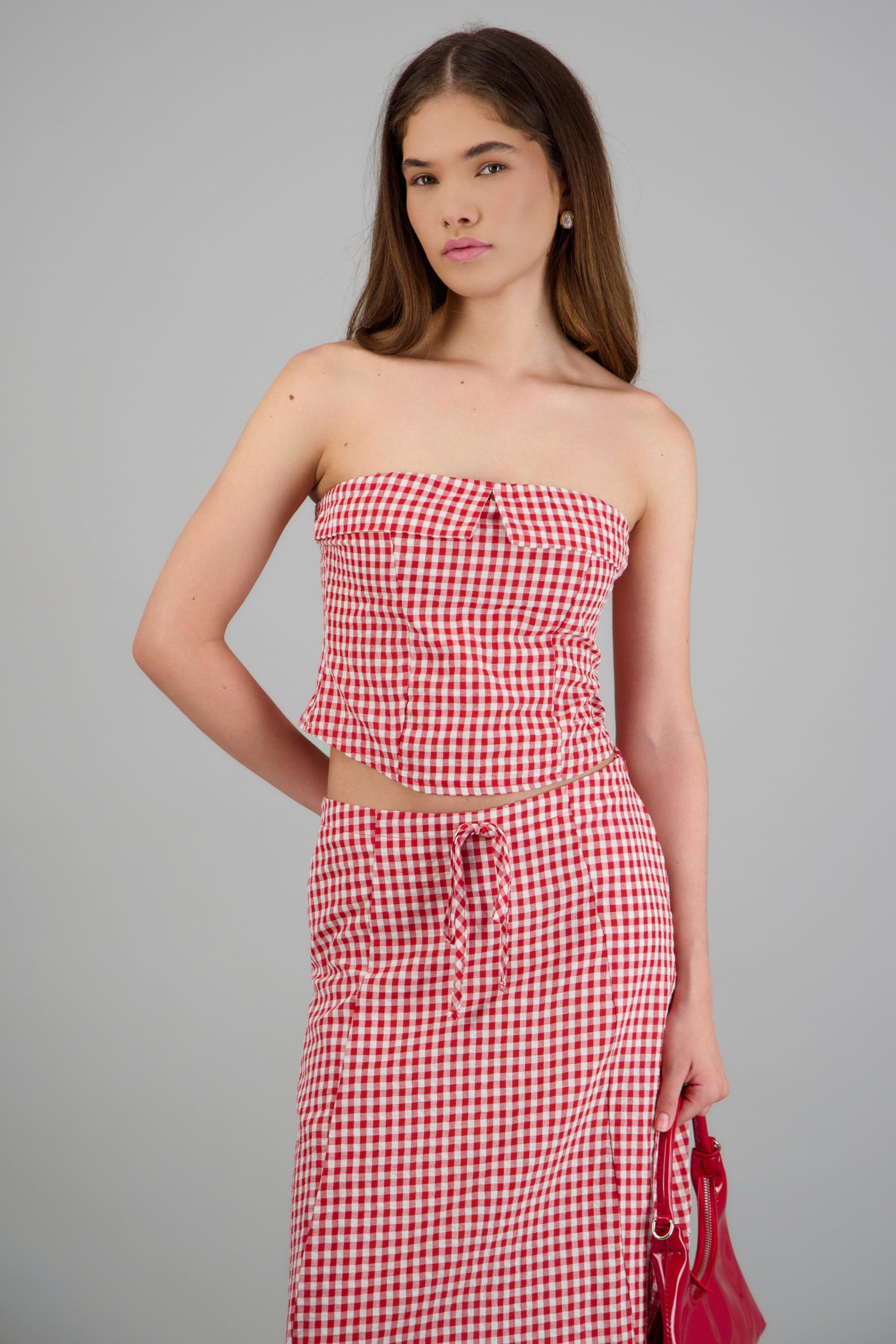 Top strapless cuadros ROJO COMBO