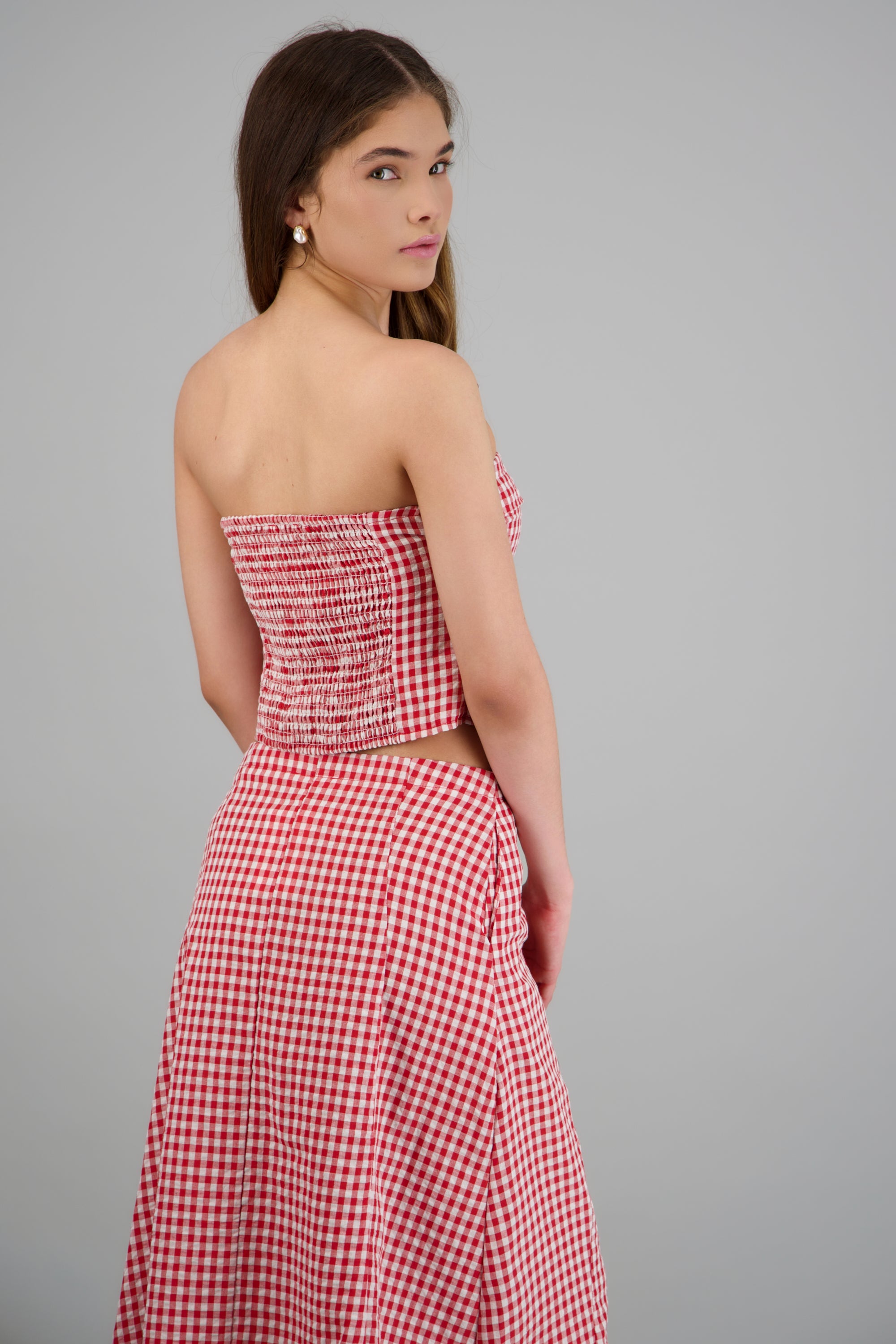 Top strapless cuadros ROJO COMBO