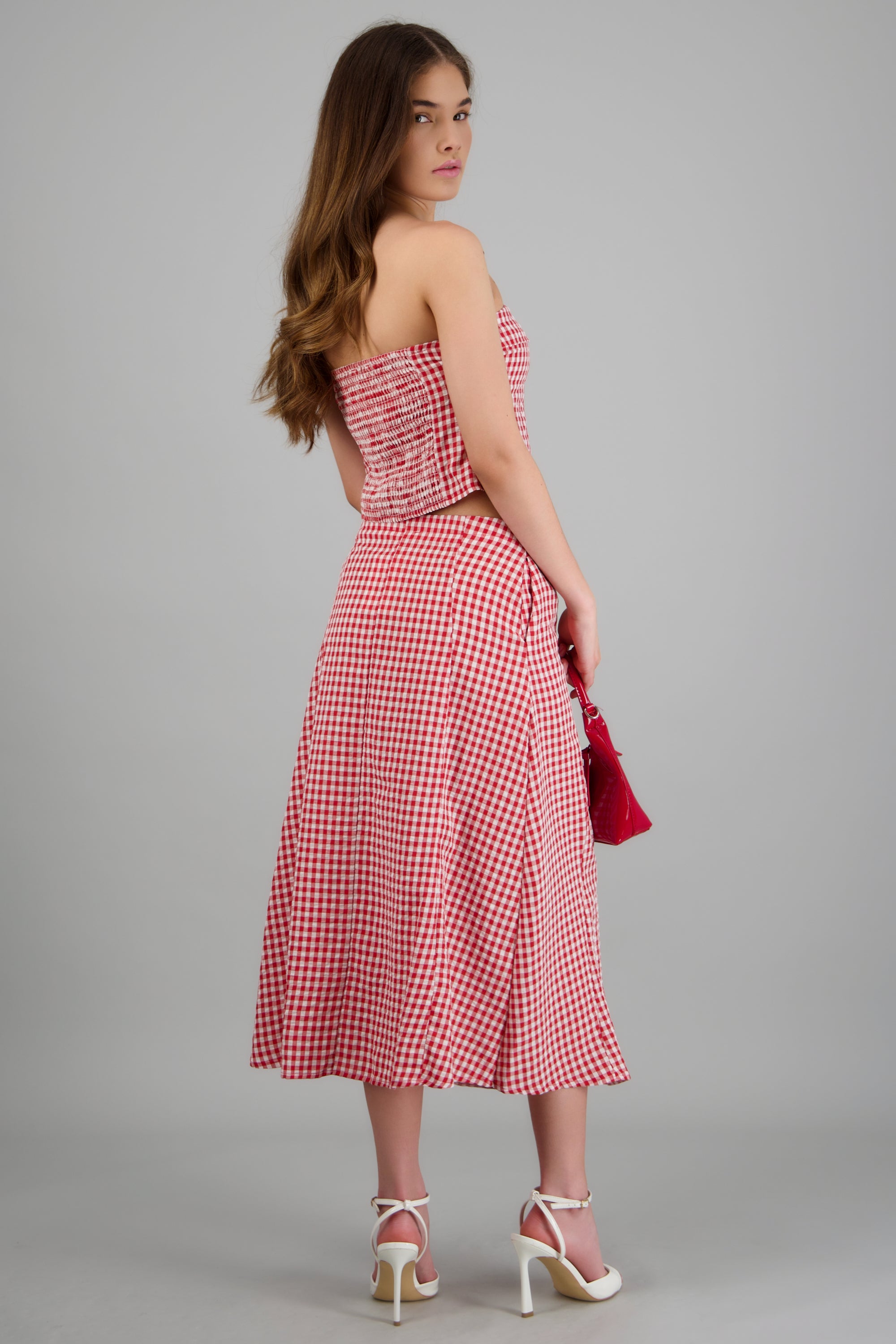 Falda midi jareta cuadros ROJO COMBO