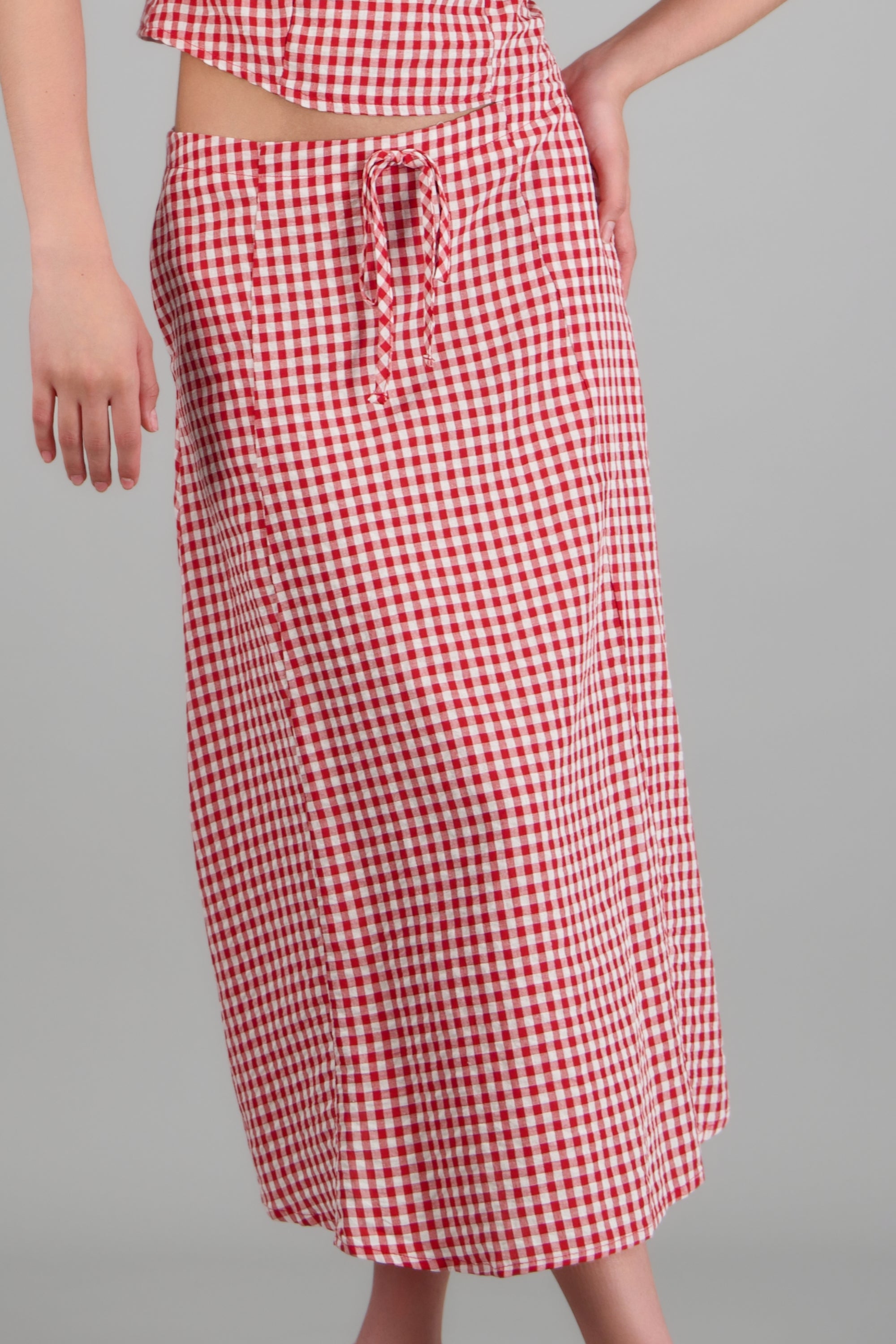 Falda midi jareta cuadros ROJO COMBO