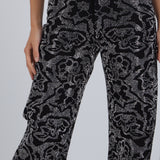 Jeans straight flores brillos