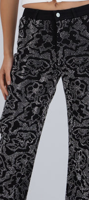 Jeans straight flores brillos