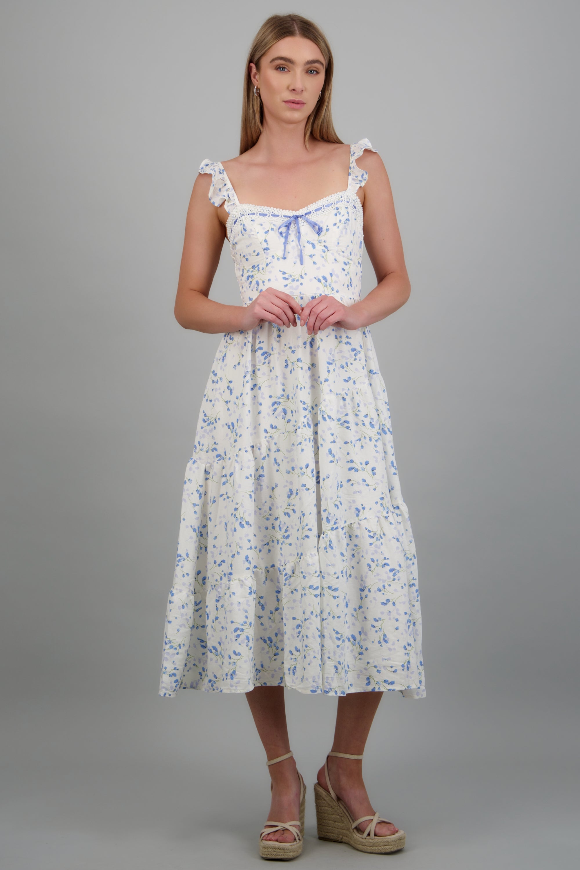 Vestido maxi tirantes estampado flores BLANCO COMBO