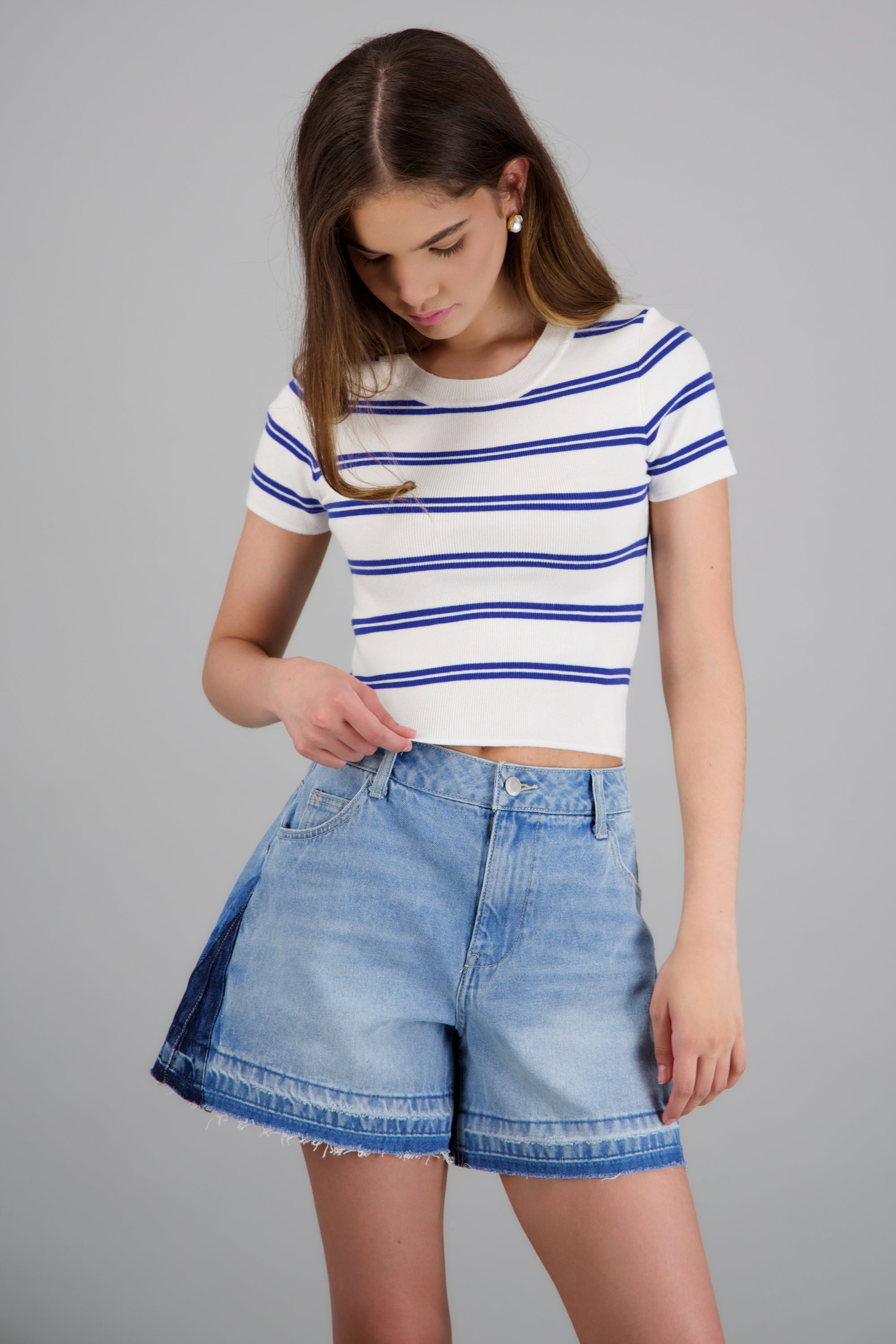 Mini tshirt manga corta basica rayas AZUL COMBO