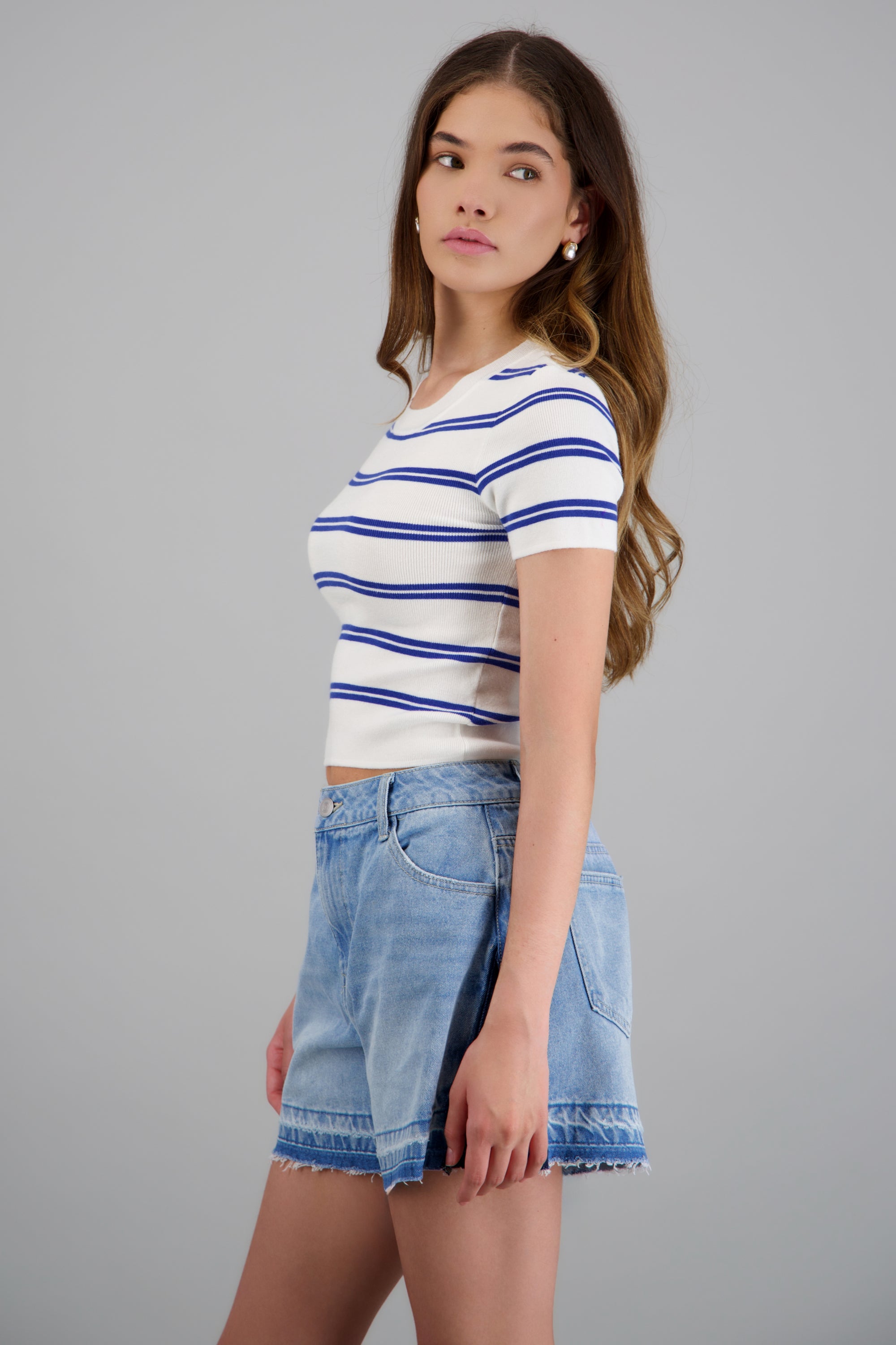 Mini tshirt manga corta basica rayas AZUL COMBO