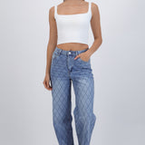 Jeans wide leg rombos brillos