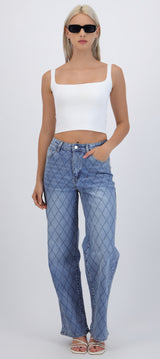 Jeans wide leg rombos brillos