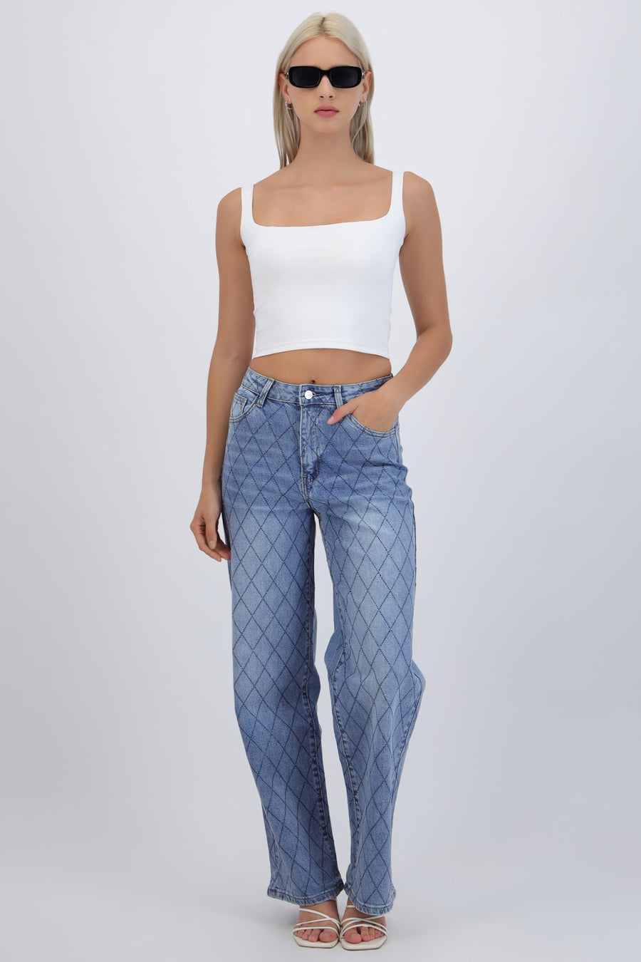 Jeans wide leg rombos brillos
