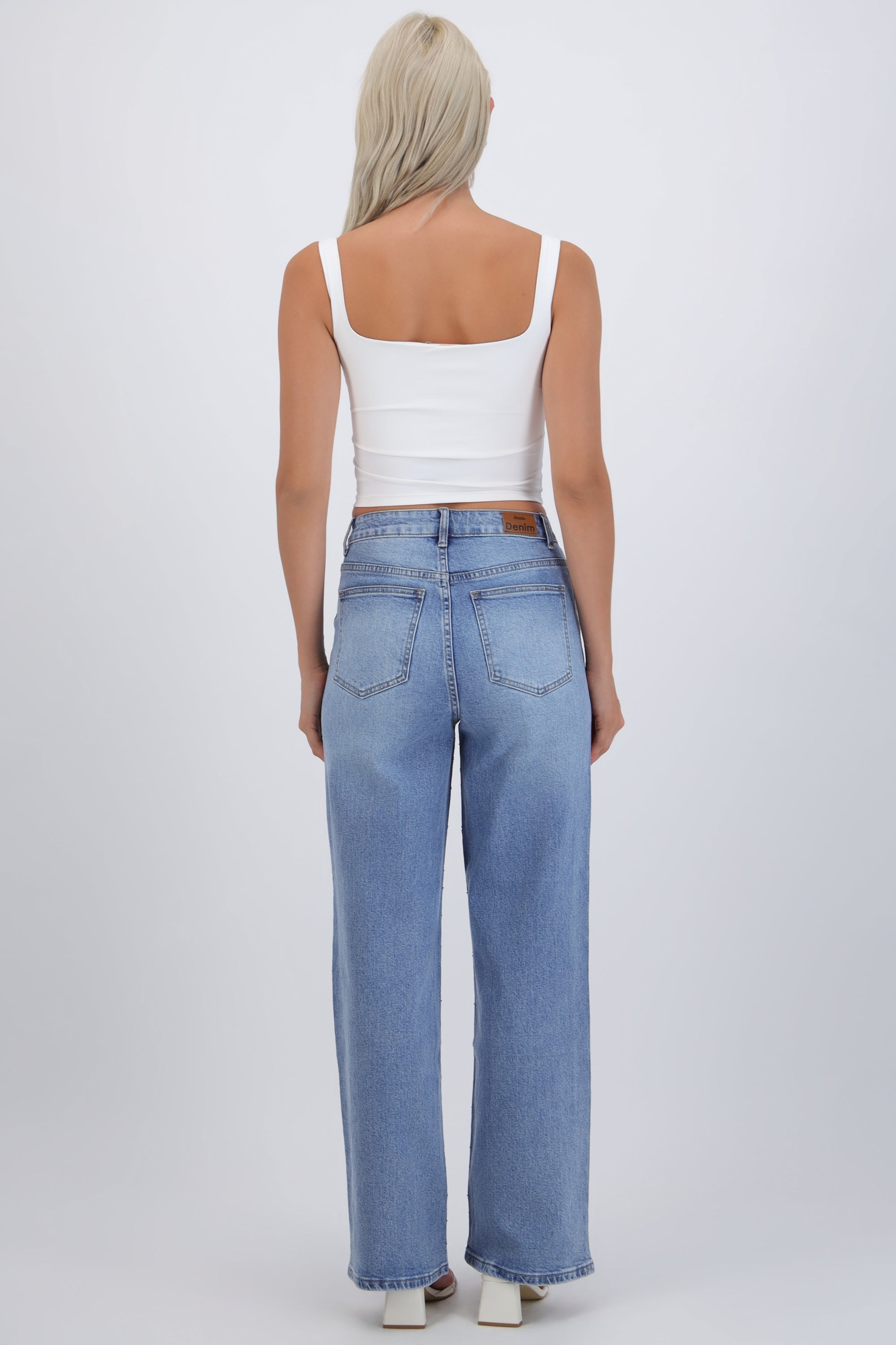 Jeans wide leg rombos brillos