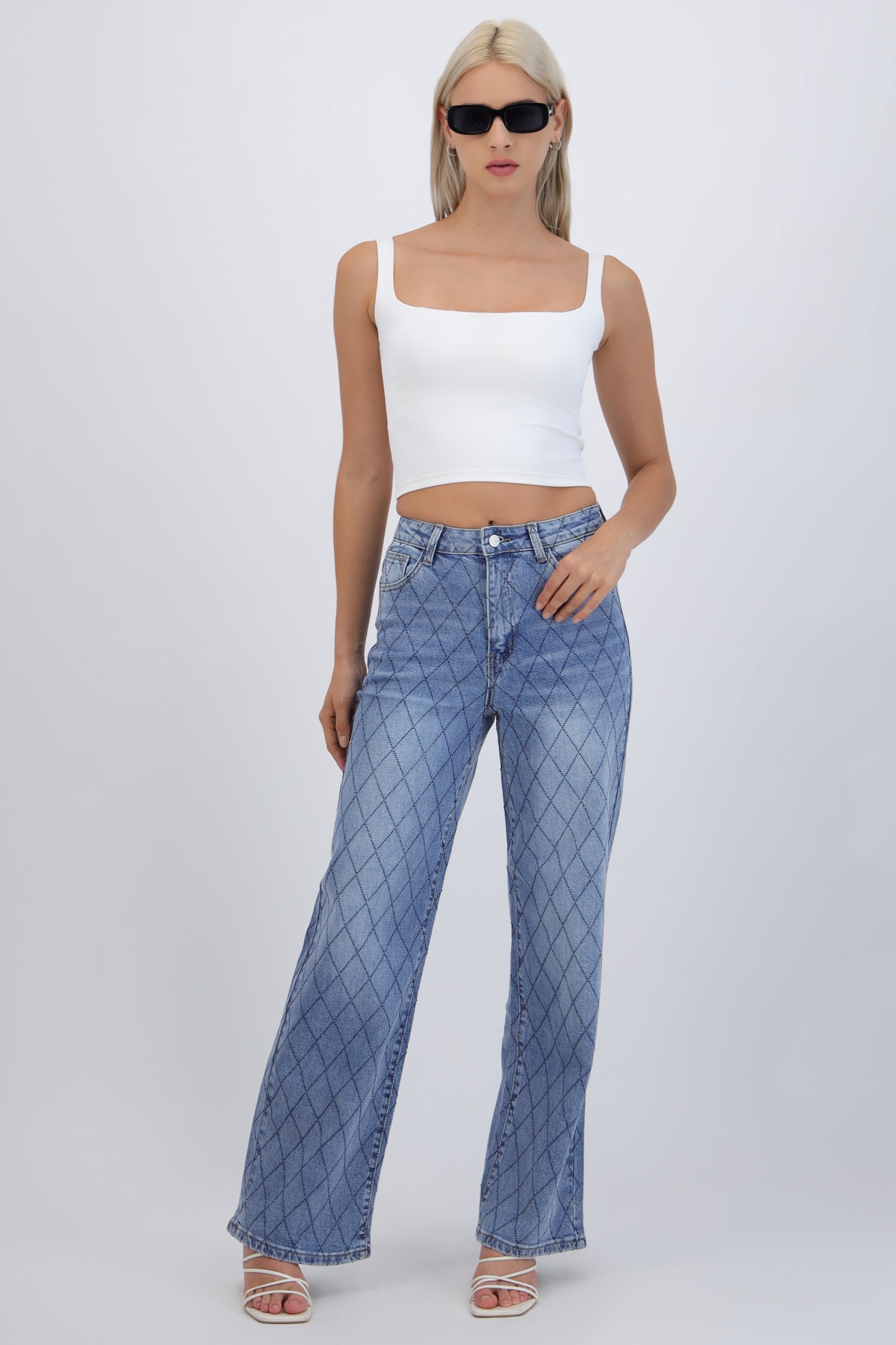 Jeans wide leg rombos brillos