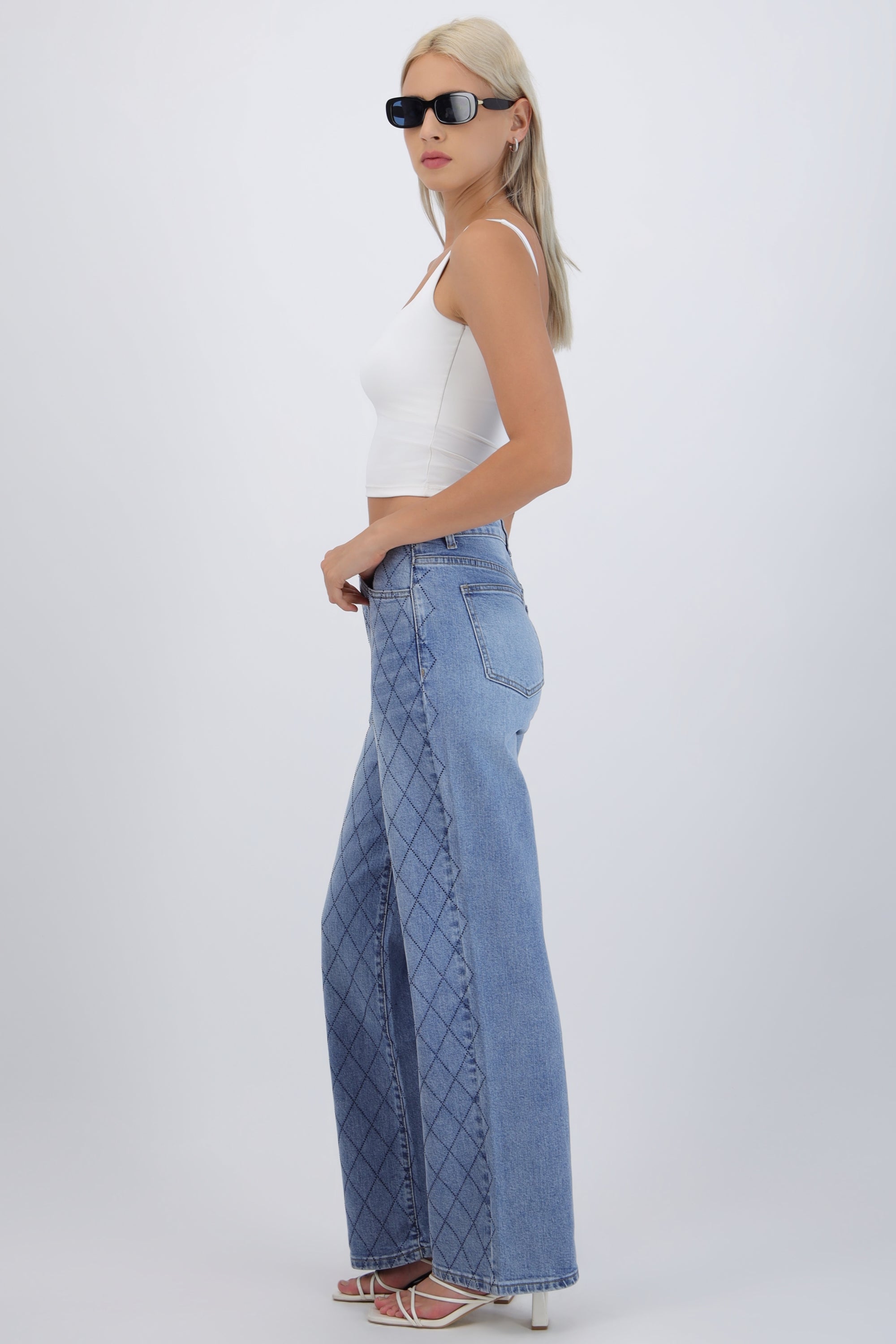 Jeans wide leg rombos brillos