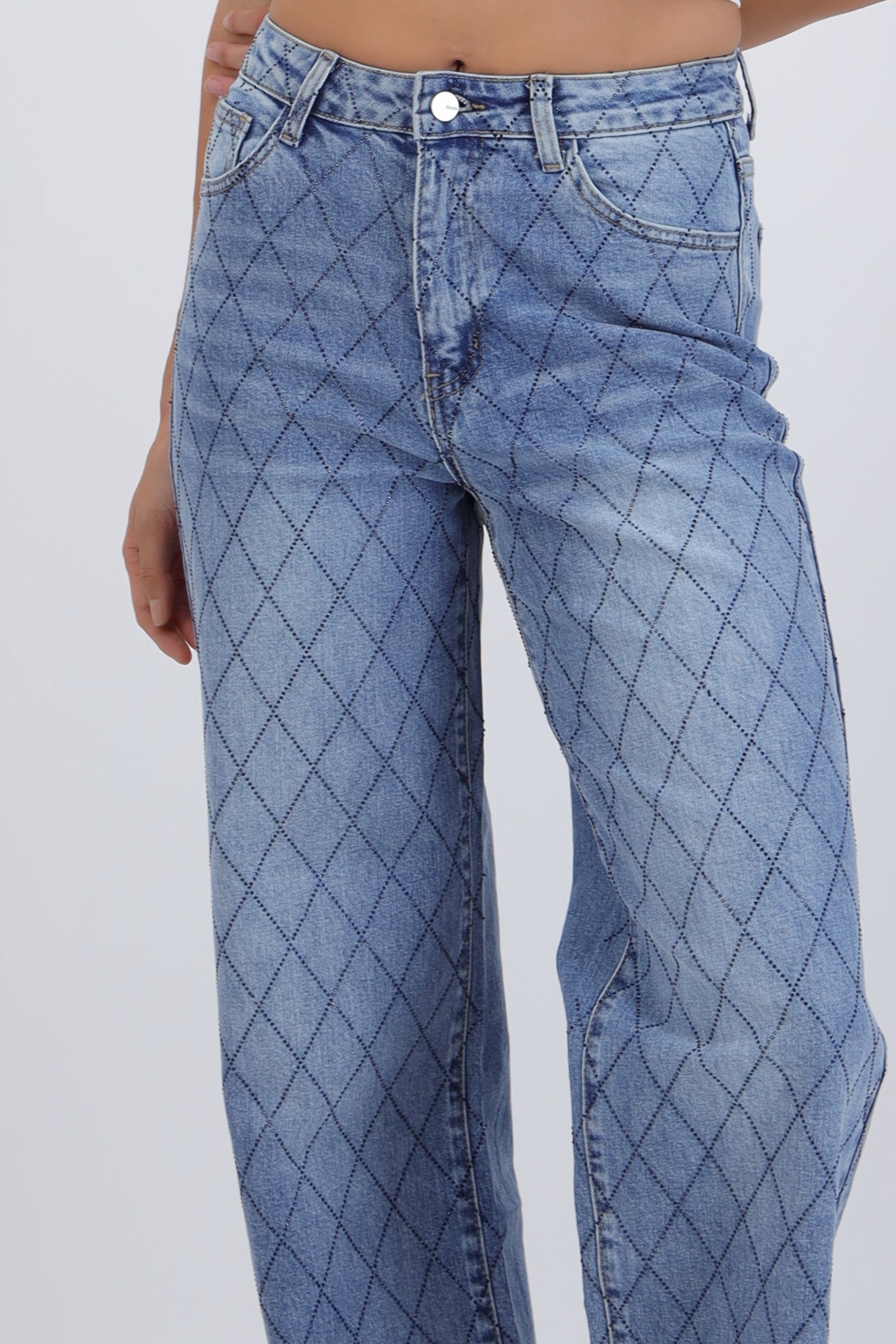 Jeans wide leg rombos brillos