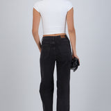 Jeans wide leg pretina cruzada