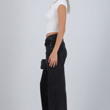 Jeans wide leg pretina cruzada