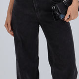 Jeans wide leg pretina cruzada