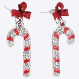 Aretes bastón navideño brillos