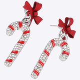 Aretes bastón navideño brillos