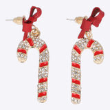 Aretes bastón navideño brillos