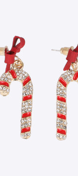 Aretes bastón navideño brillos