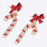 Aretes bastón navideño brillos