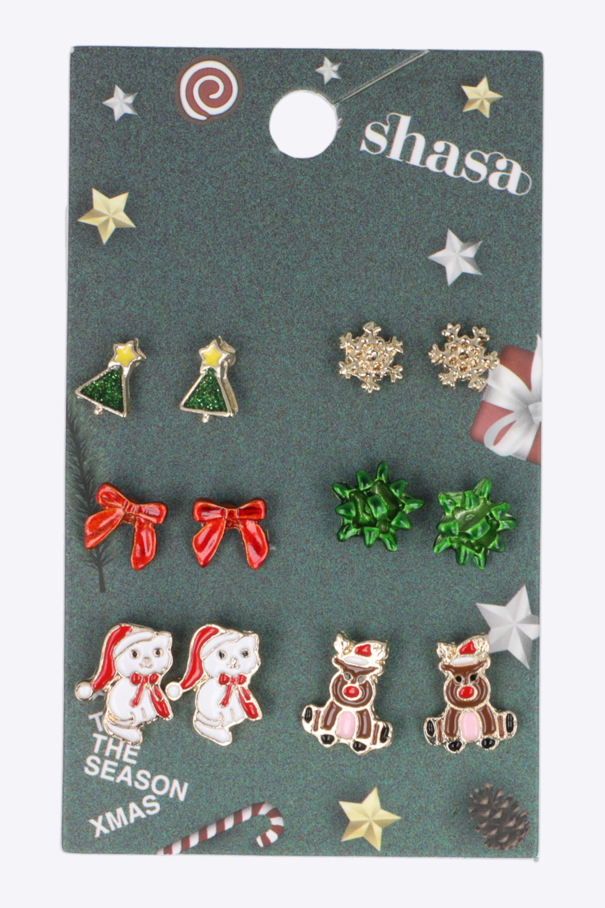 6 pares aretes animalitos navidad