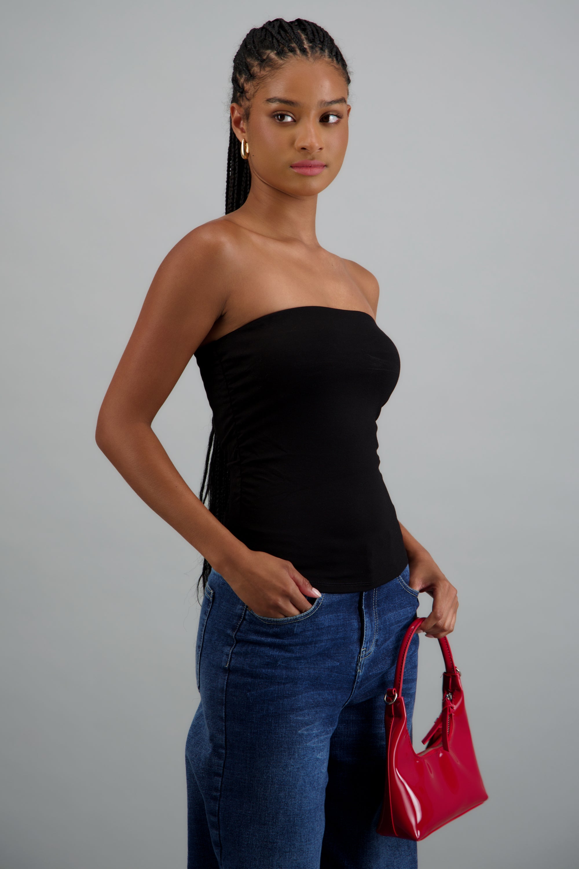 Strapless top detalle costado NEGRO