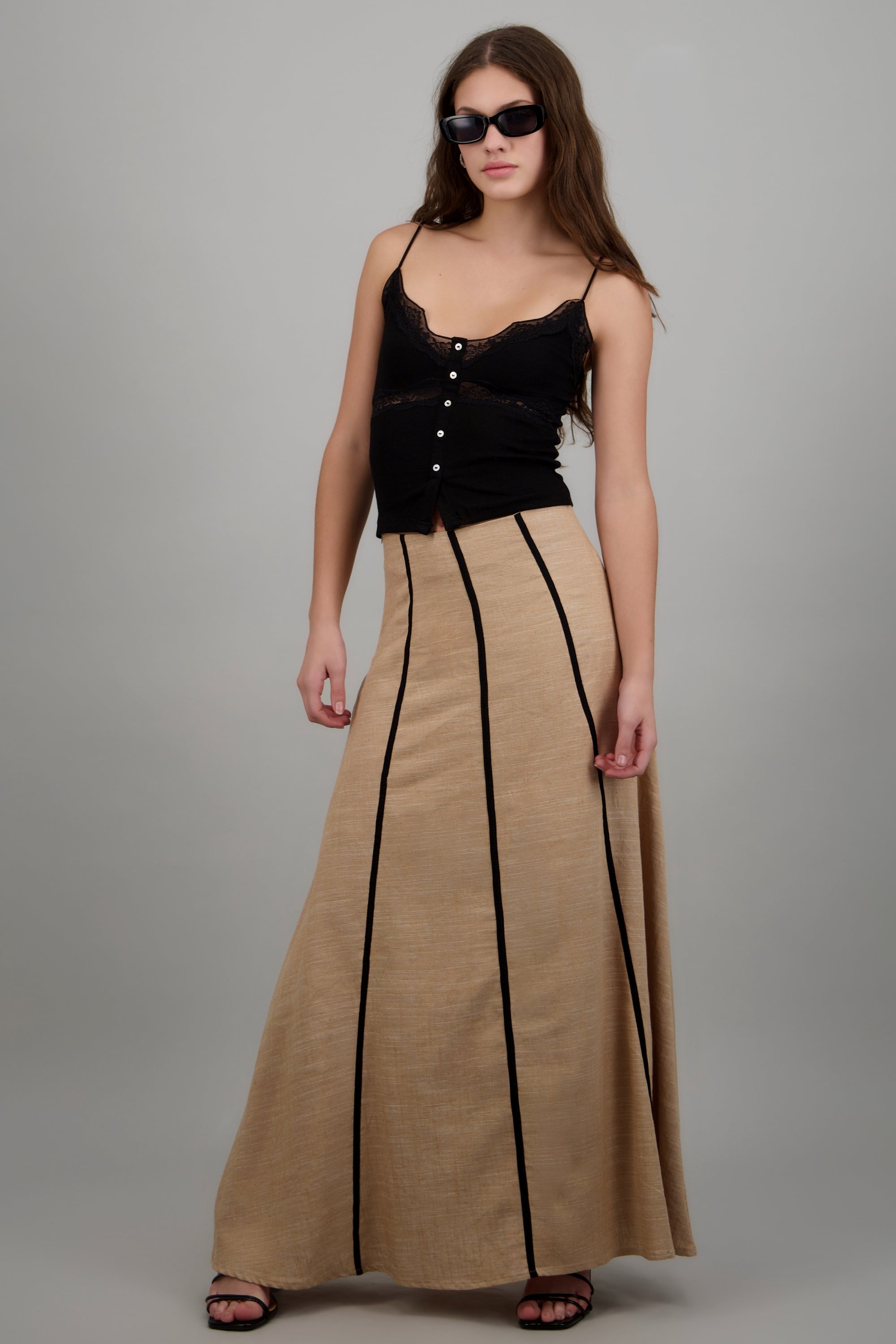 Falda maxi detalle contraste KHAKI