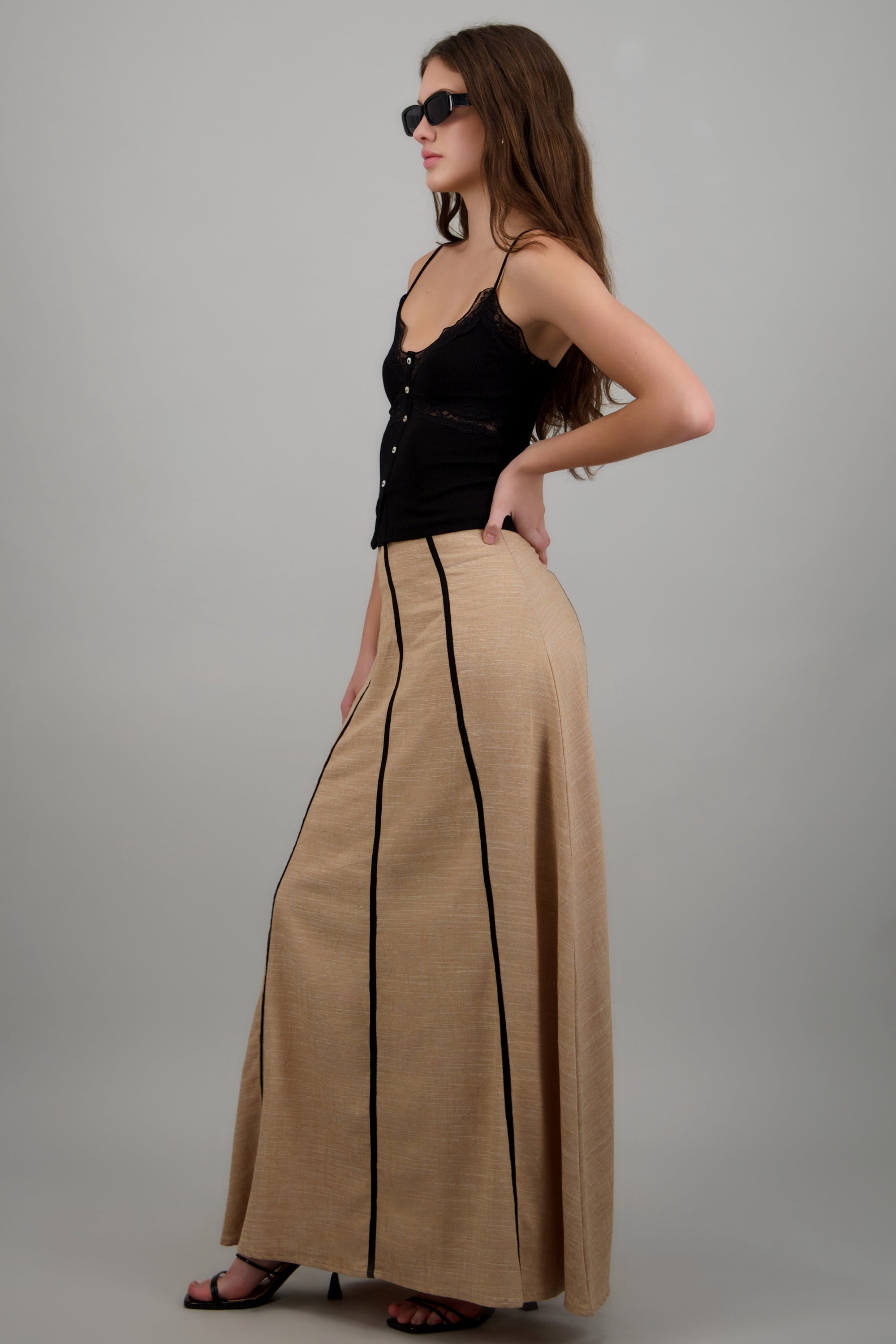 Falda maxi detalle contraste KHAKI
