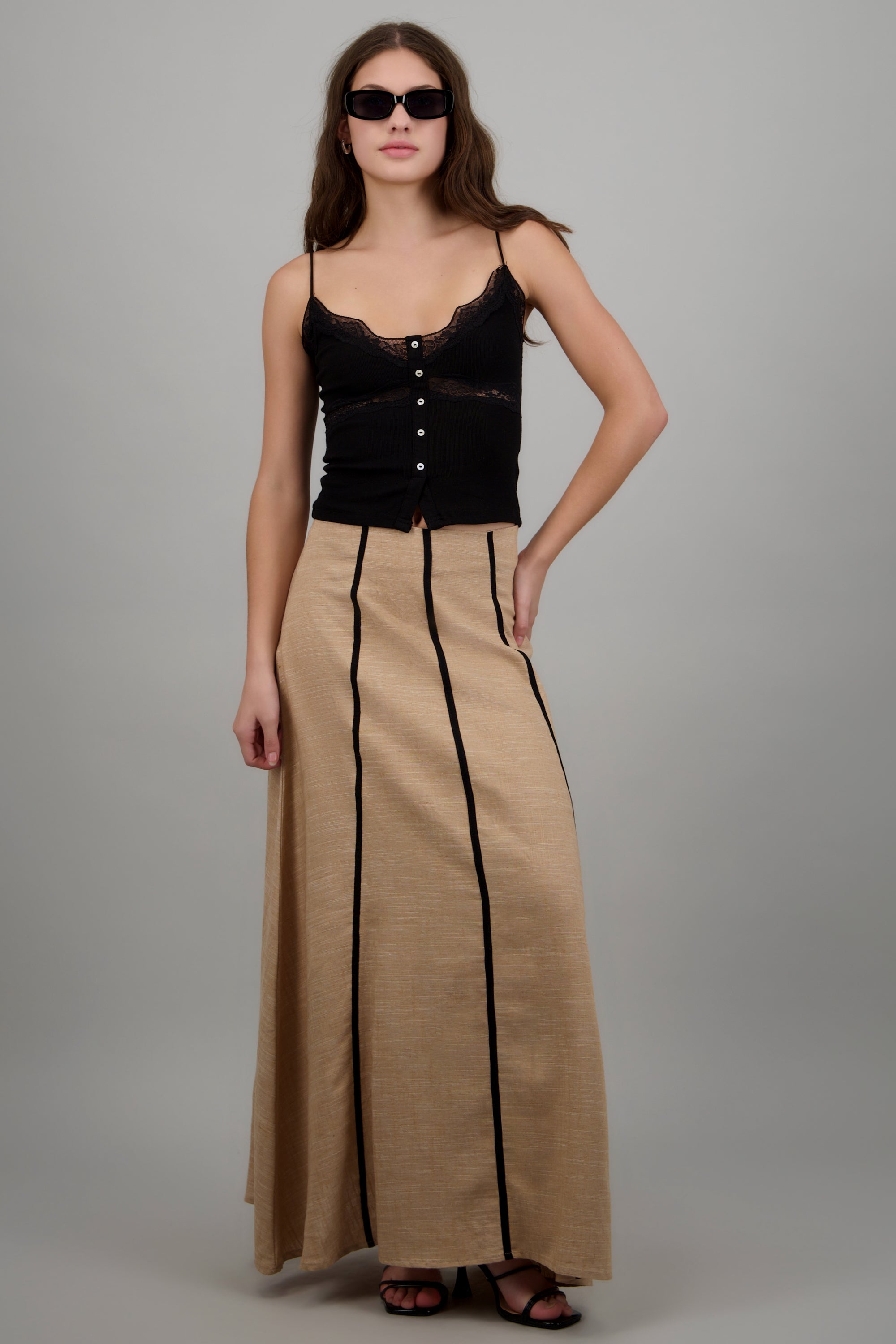Falda maxi detalle contraste KHAKI
