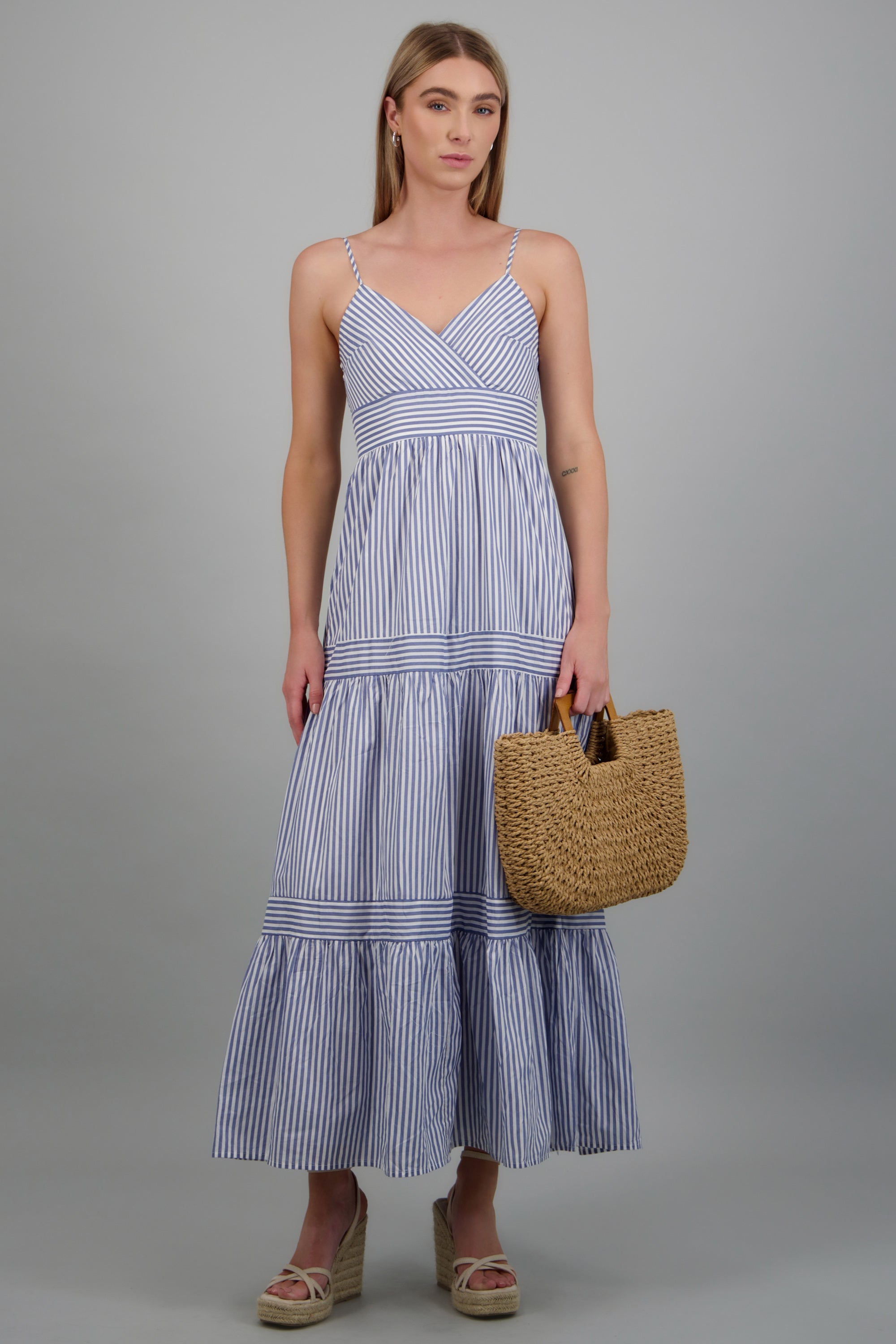 Vestido maxi estampado rayas AZUL COMBO