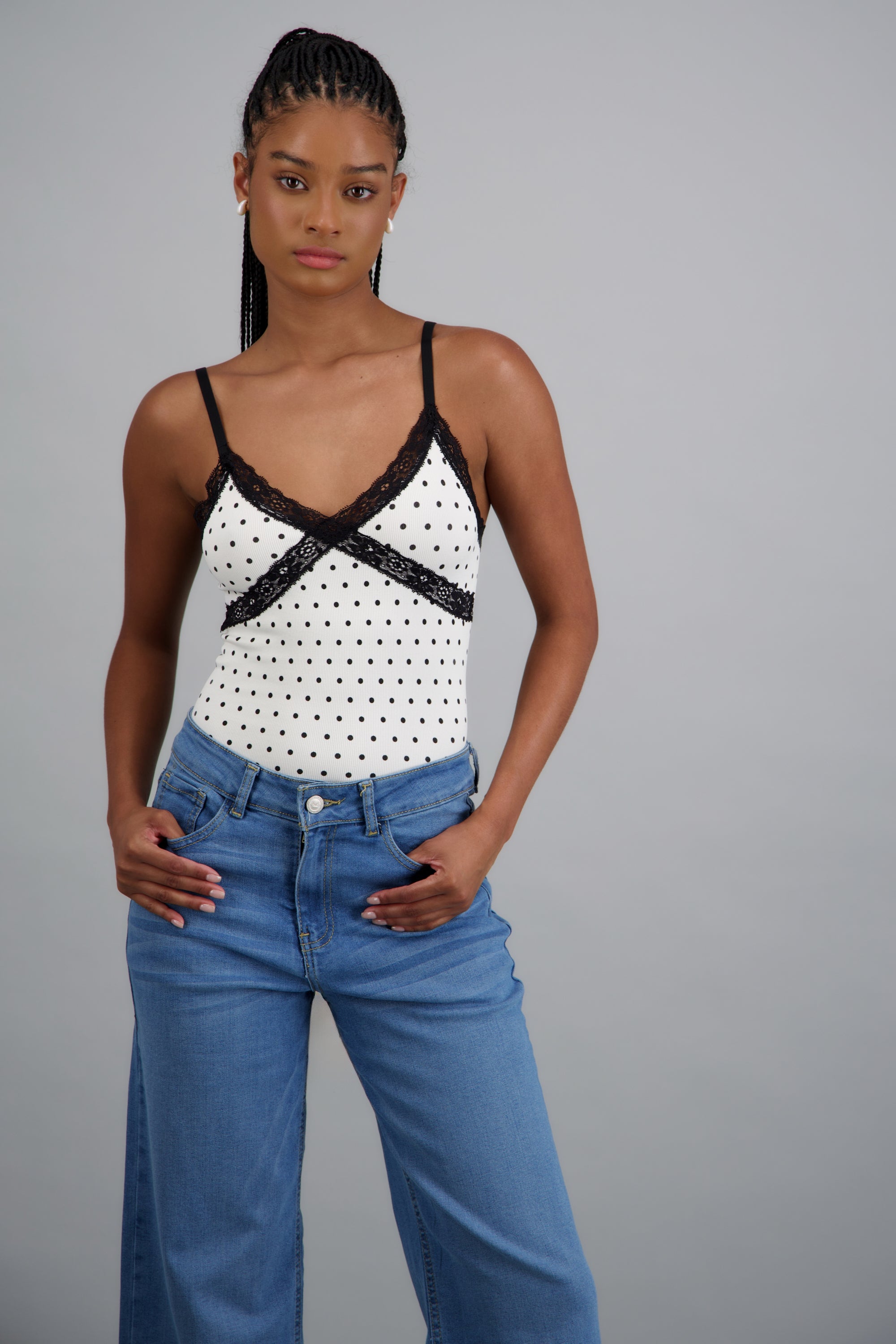 Bodysuit detalle encaje polka dots BLANCO COMBO