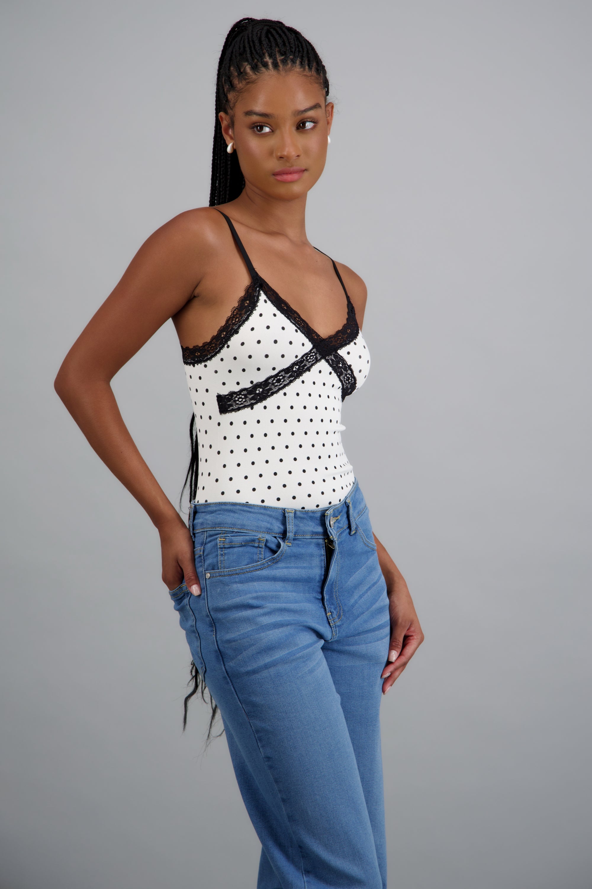 Bodysuit detalle encaje polka dots BLANCO COMBO