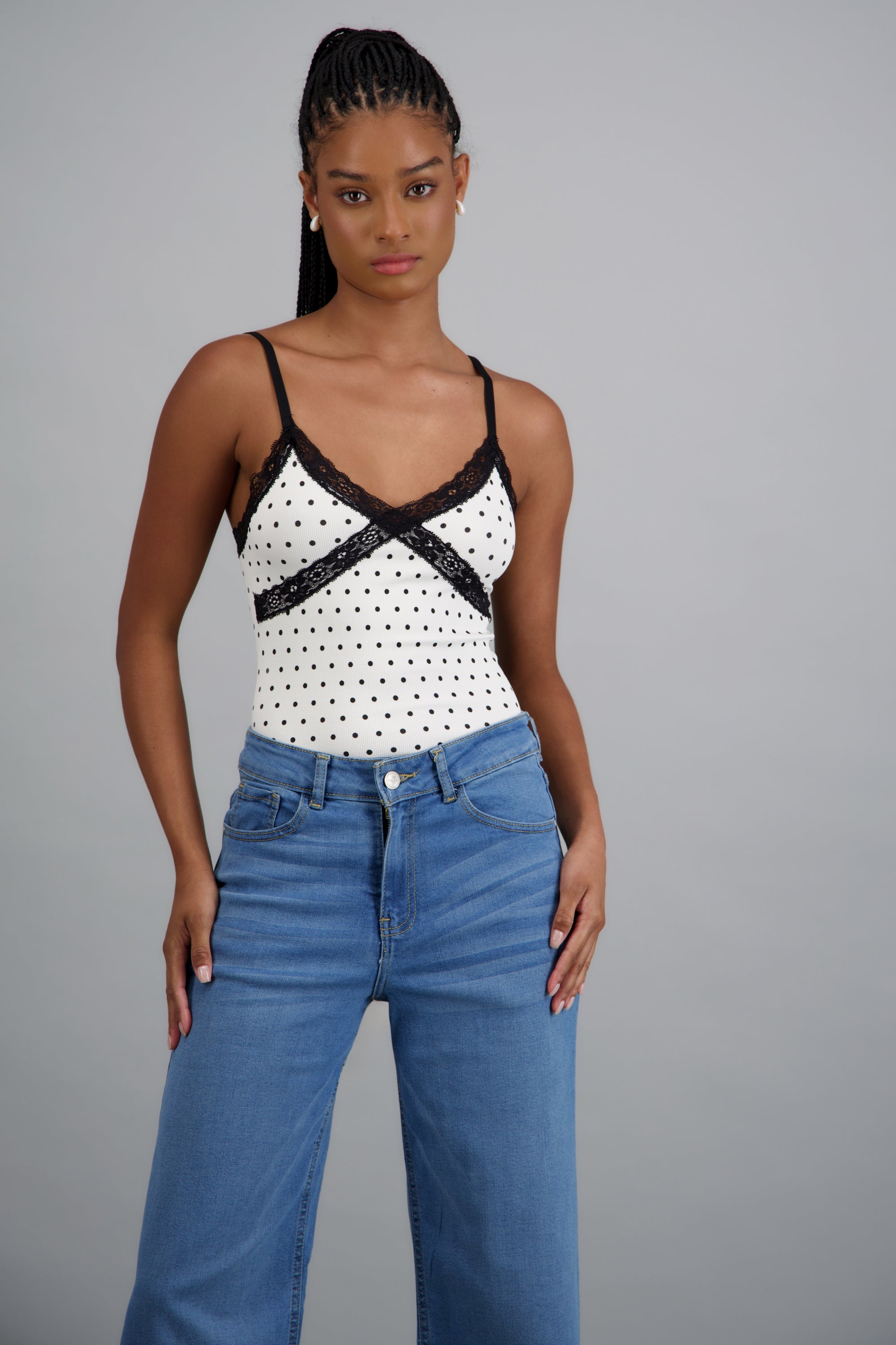 Bodysuit detalle encaje polka dots BLANCO COMBO