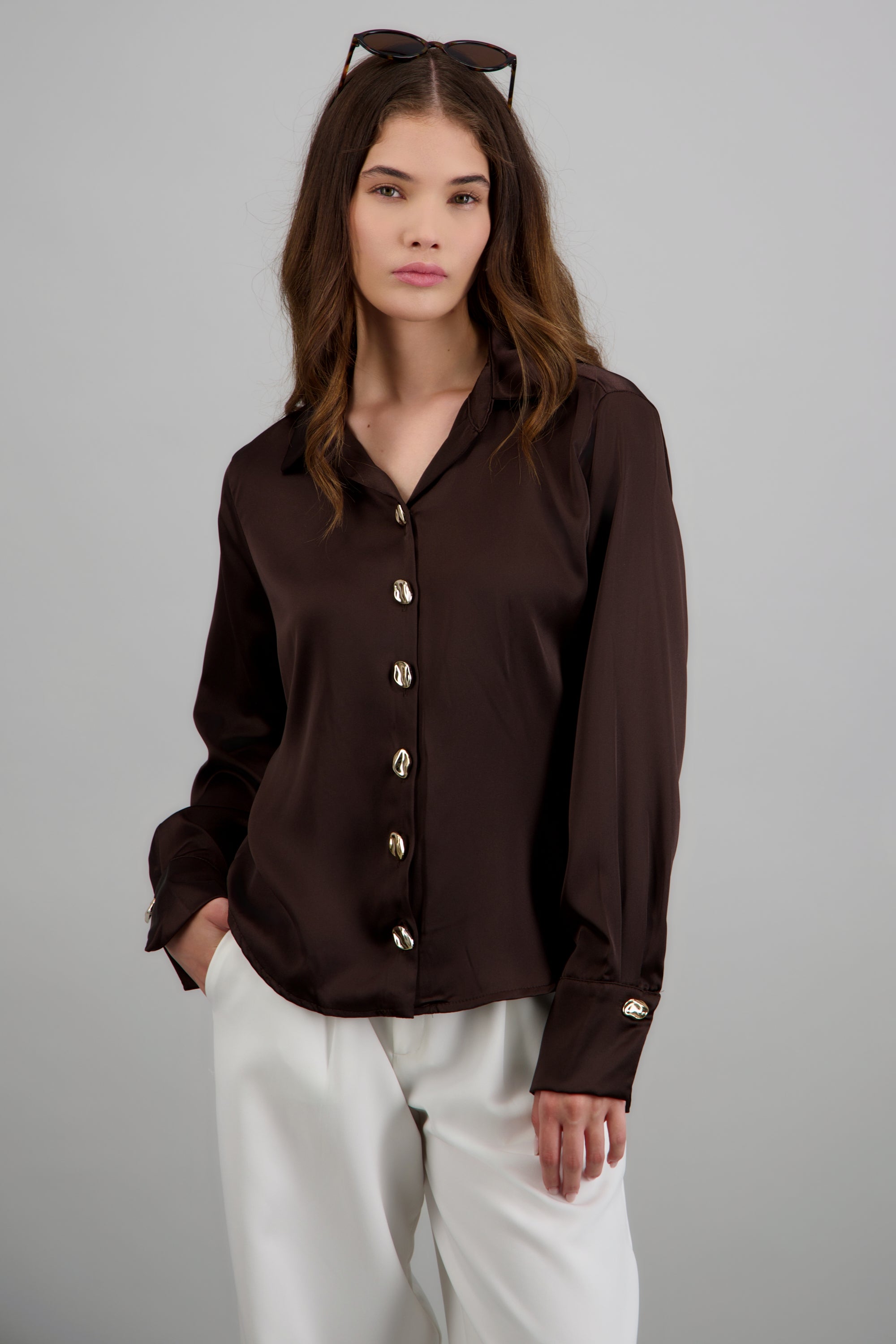 camisa satin oversize CHOCOLATE