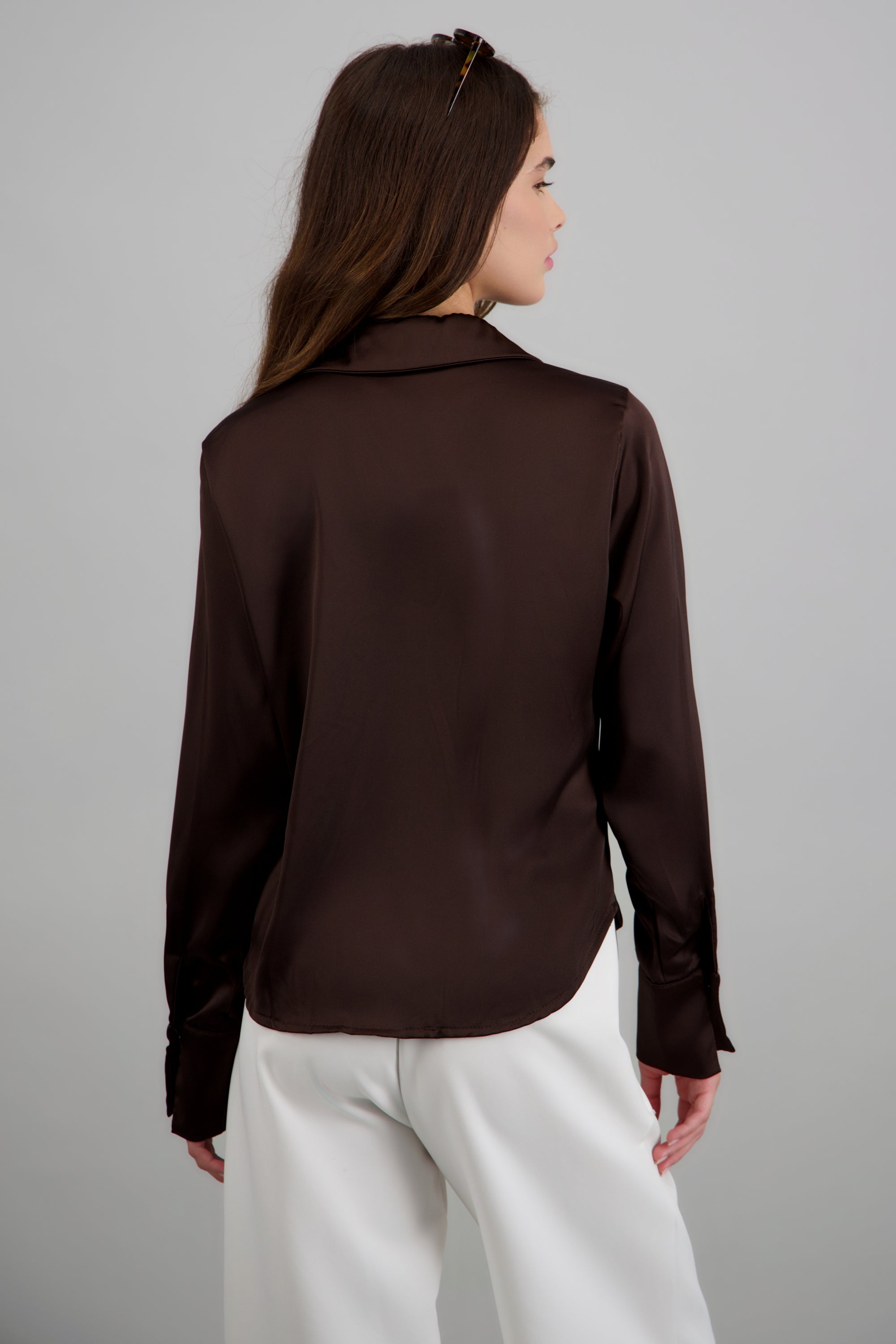 camisa satin oversize CHOCOLATE
