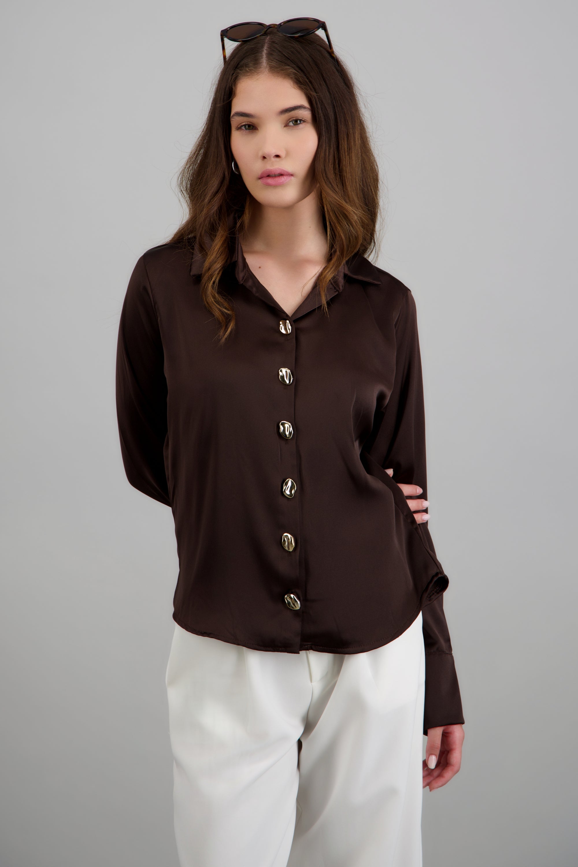 camisa satin oversize CHOCOLATE