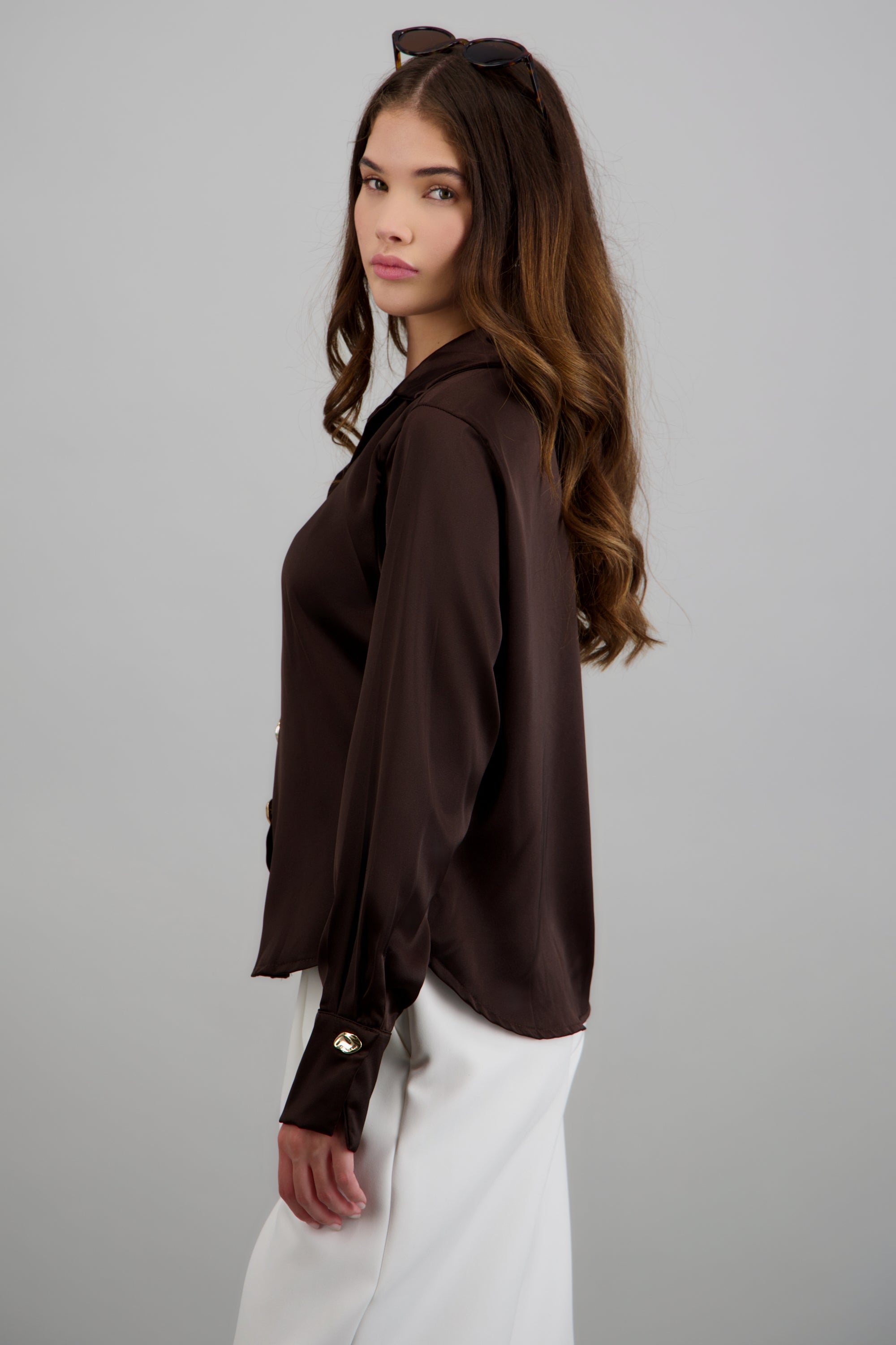 camisa satin oversize CHOCOLATE